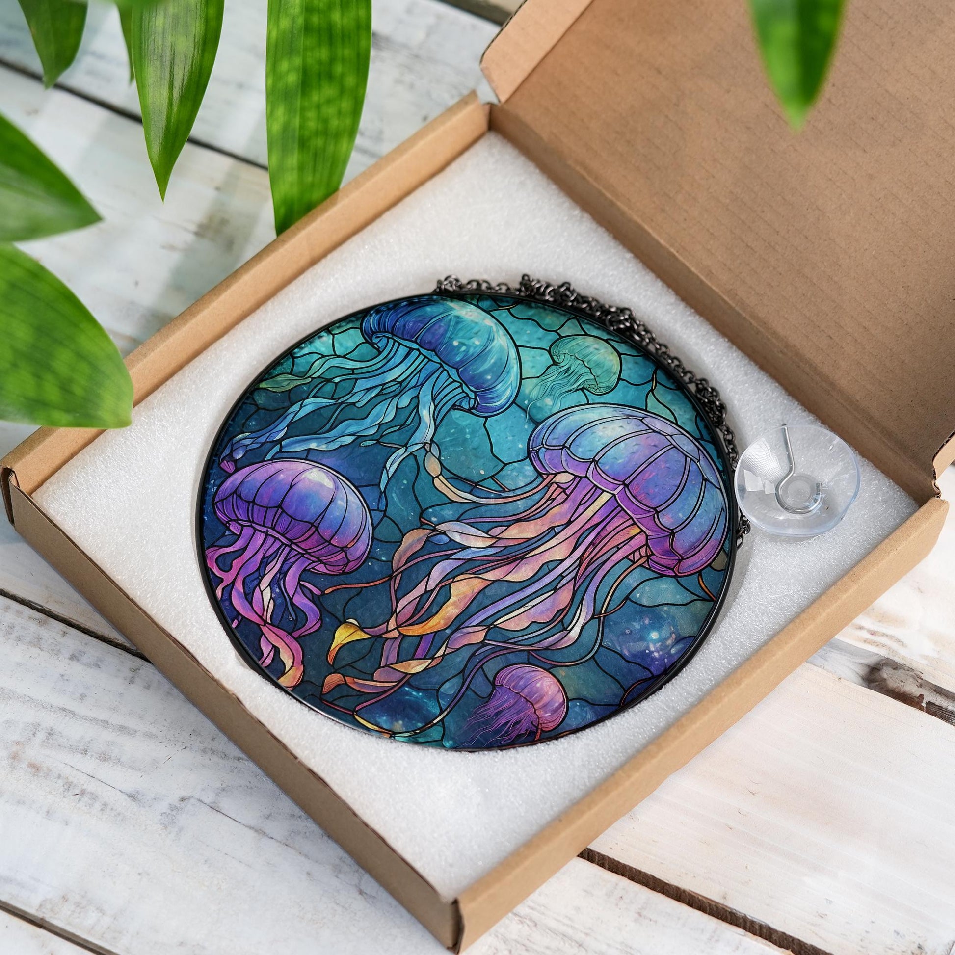 Jellyfish Glass Suncatcher, Tropical Decor, Ocean Window Art, Summer Vibes Beach Decor, Coastal Home Accent