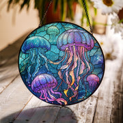 Jellyfish Glass Suncatcher, Tropical Decor, Ocean Window Art, Summer Vibes Beach Decor, Coastal Home Accent