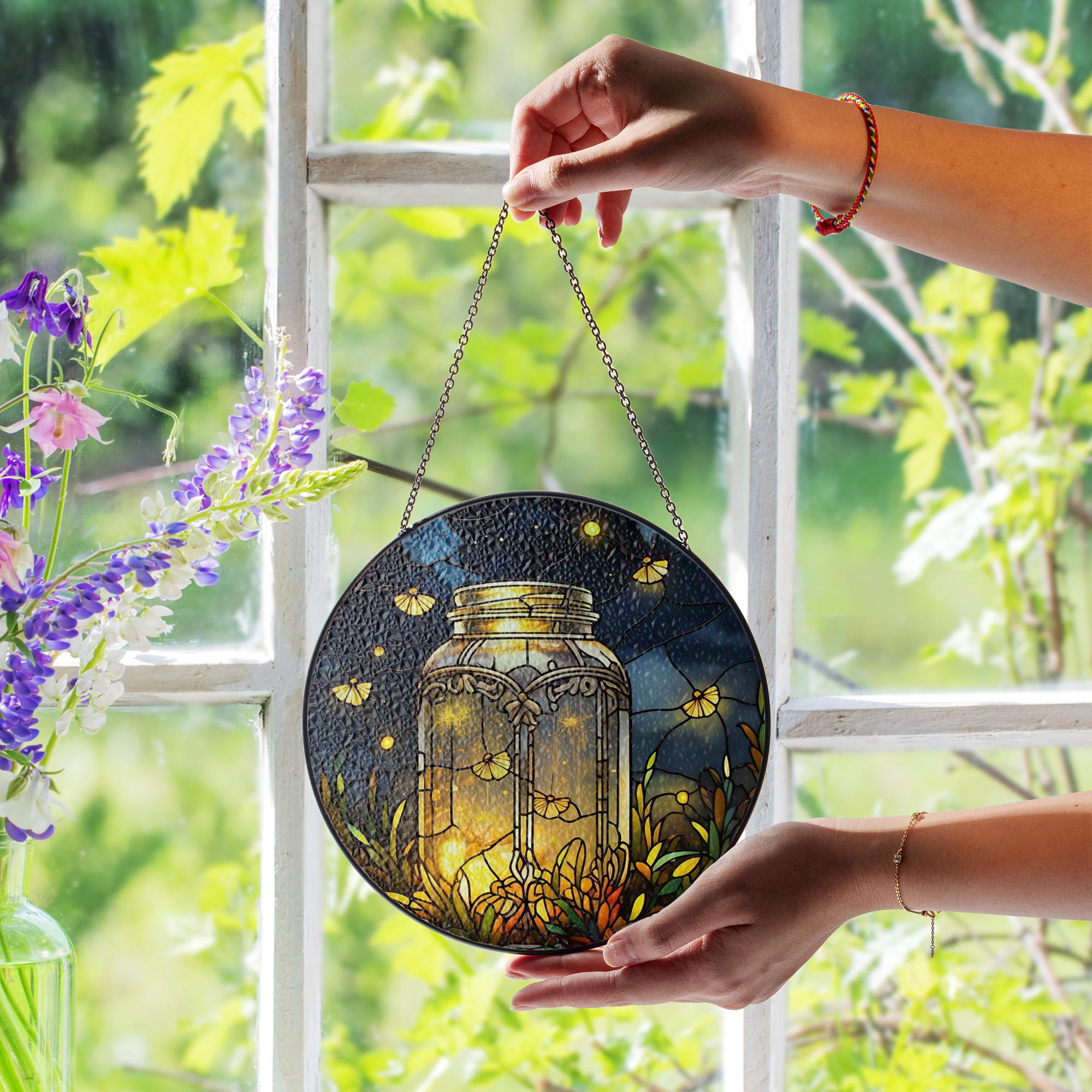 Fireflies Glass Suncatcher, Magical Insect Window Art, Animal Lover Gift, Nature Home Decor, Summer Garden Accent