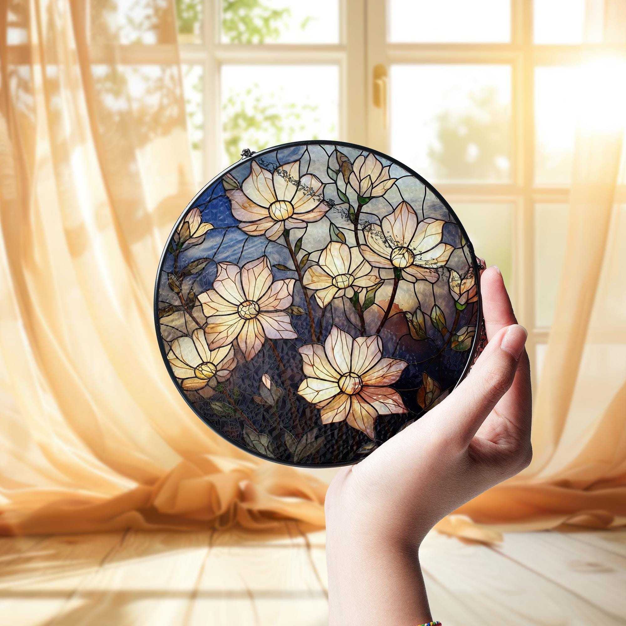 Moonflowers Glass Suncatcher, Elegant Floral Window Art, Flower Lover Gift, Botanical Home Decor, Garden-Inspired Accent