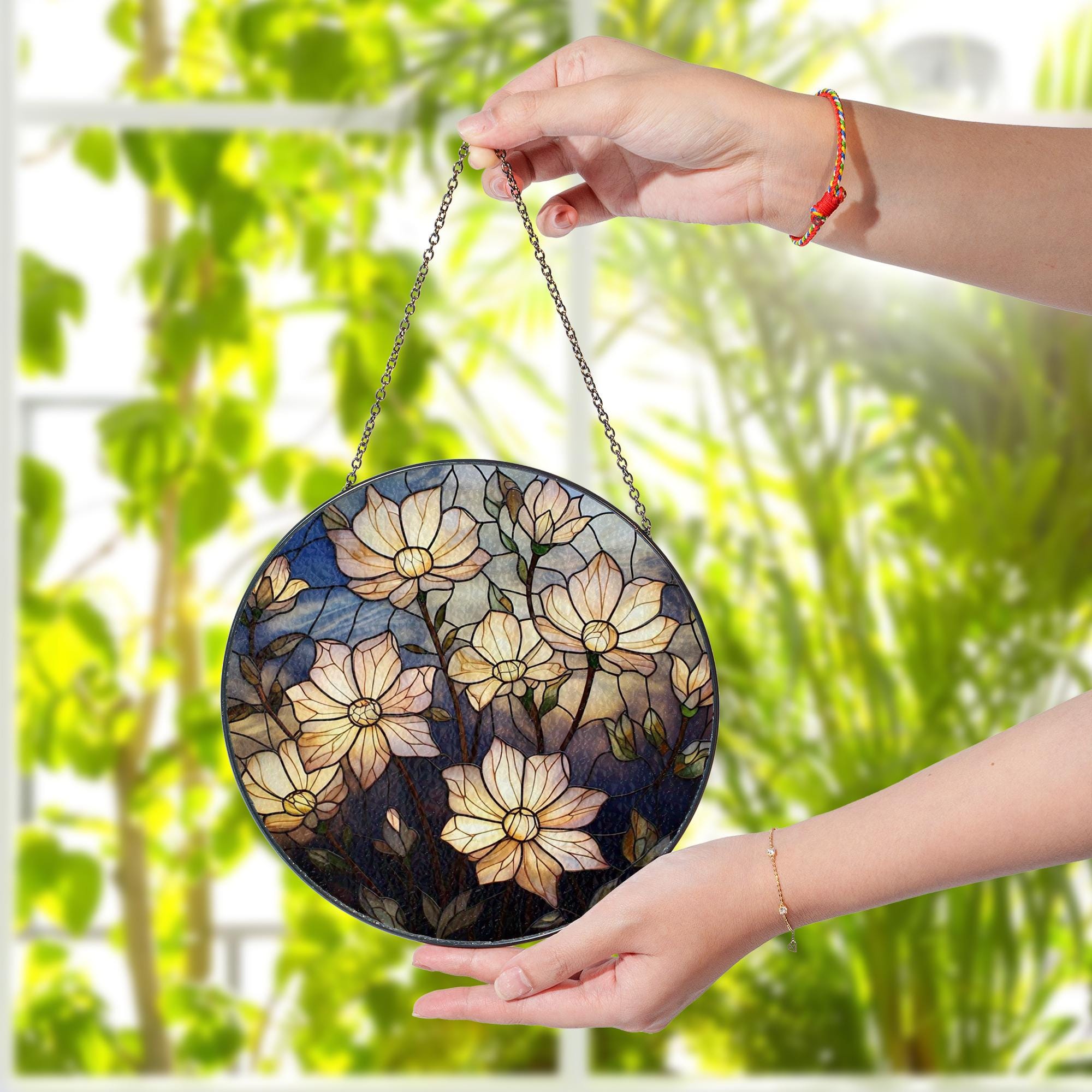 Moonflowers Glass Suncatcher, Elegant Floral Window Art, Flower Lover Gift, Botanical Home Decor, Garden-Inspired Accent