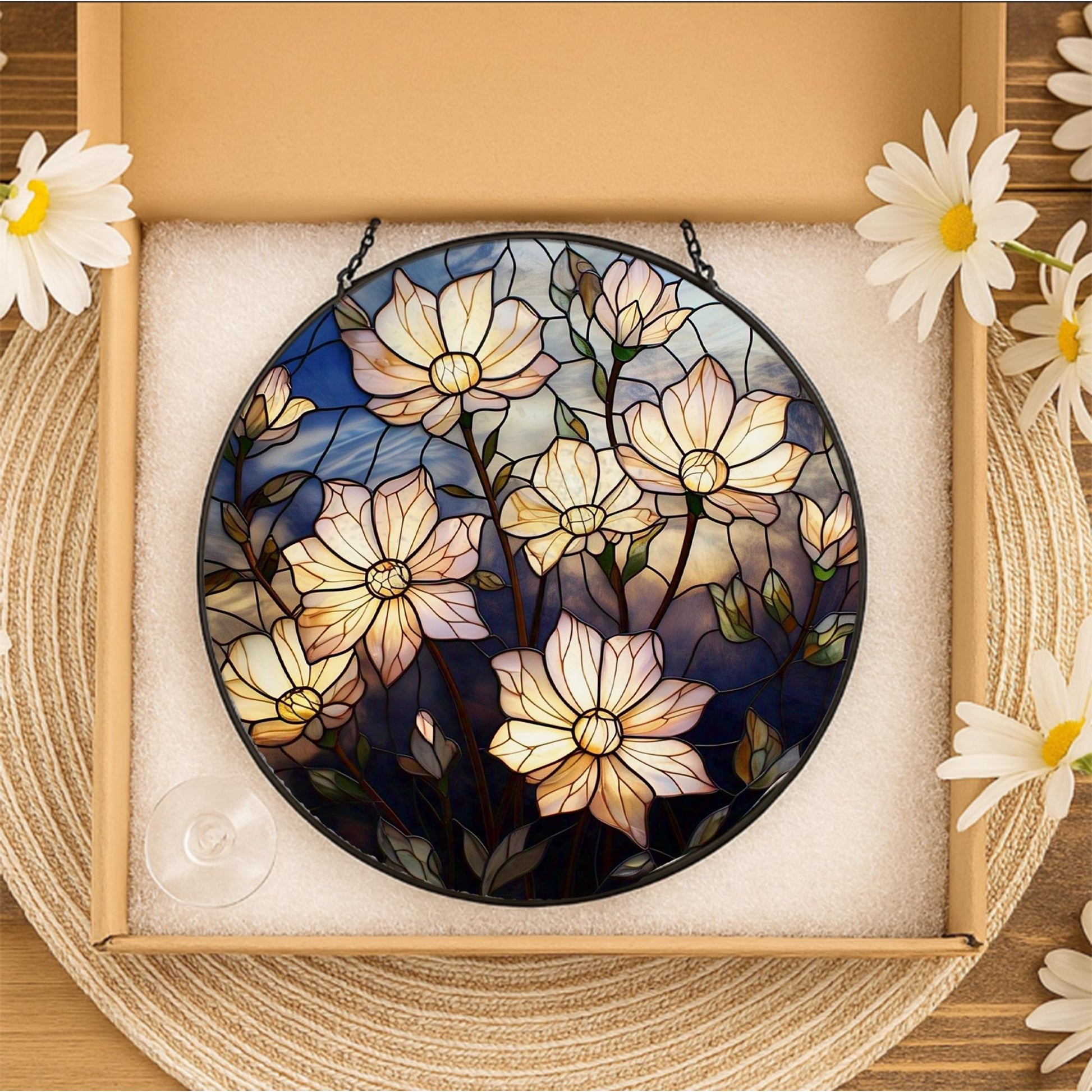 Moonflowers Glass Suncatcher, Elegant Floral Window Art, Flower Lover Gift, Botanical Home Decor, Garden-Inspired Accent