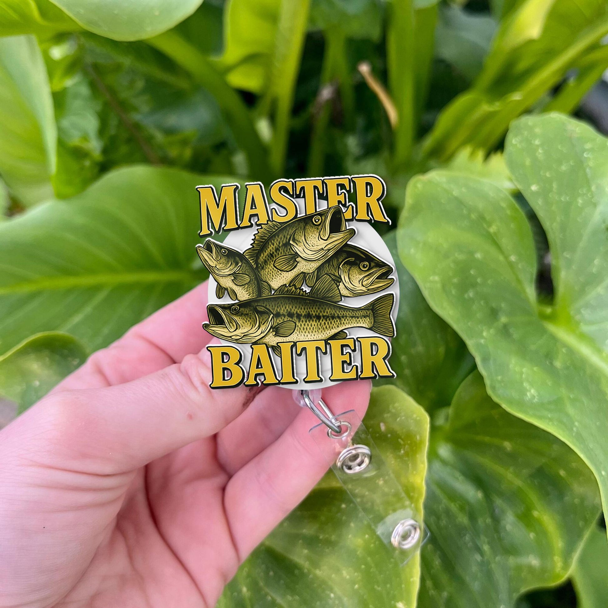 Master Baiter Badge Reel, Funny Fishing Retractable ID Holder, Bass Fish Angler Gift, Humorous Fisherman Work Accessory, Office Gag Gift