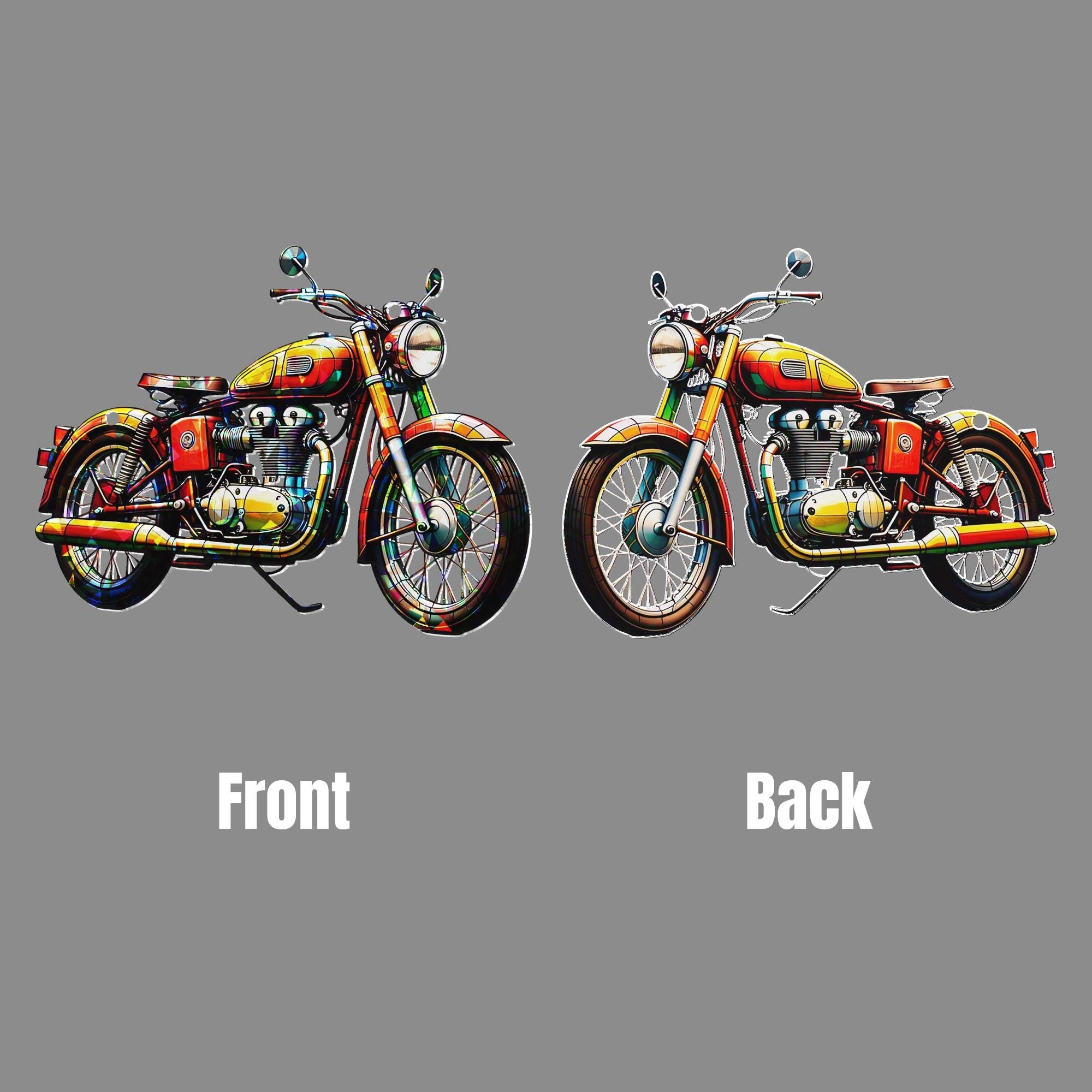 Vintage Motorcycle Hologram Acrylic Window Hanging – Biker Decor, Father's Day Gift, Retro Motorcycle Art