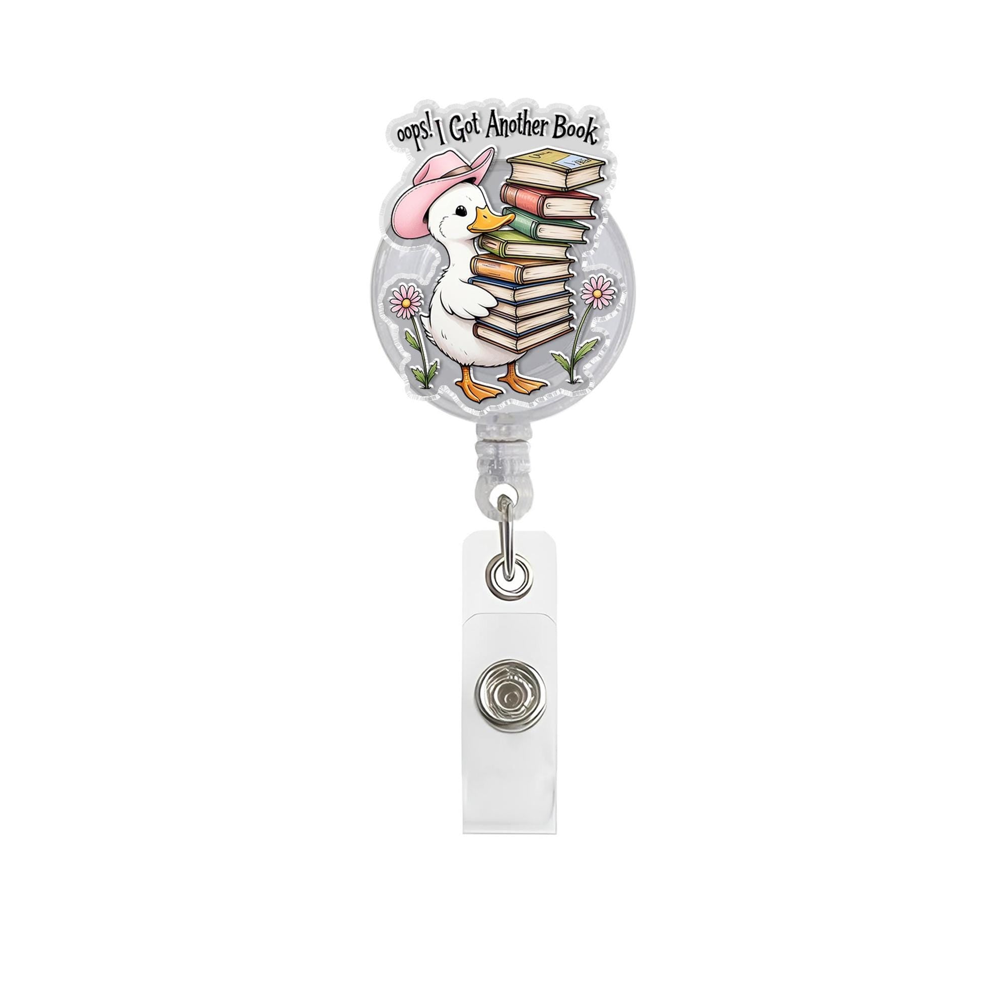 Bookish Duck Cowboy Hat Badge Reel, Just Got Another Book Holder, Cute Librarian ID, Teacher Gift, Retractable Book Lover Accessories