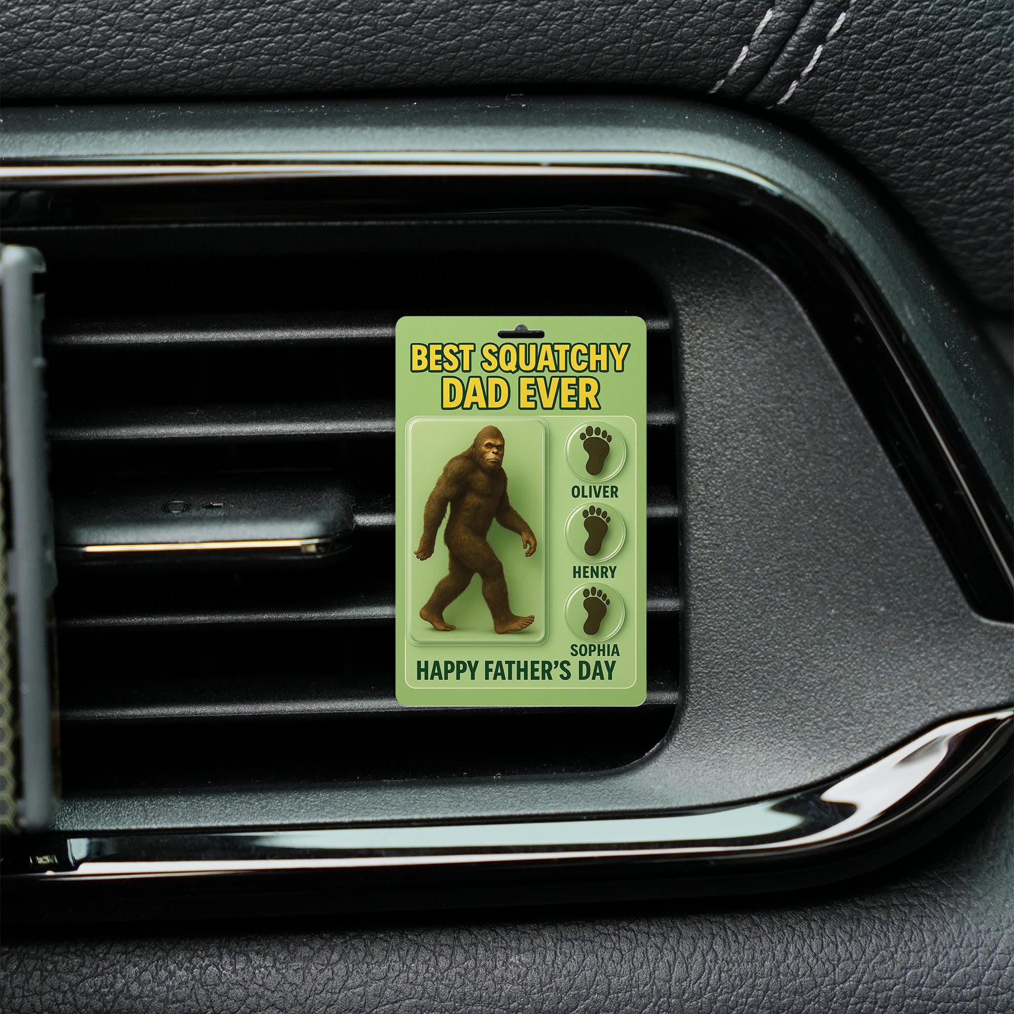 Personalized Bigfoot Car Visor Clip, Custom Names Sasquatch Dad Gift, Best Squatchy Dad Ever, Father's Day Car Accessory for Him