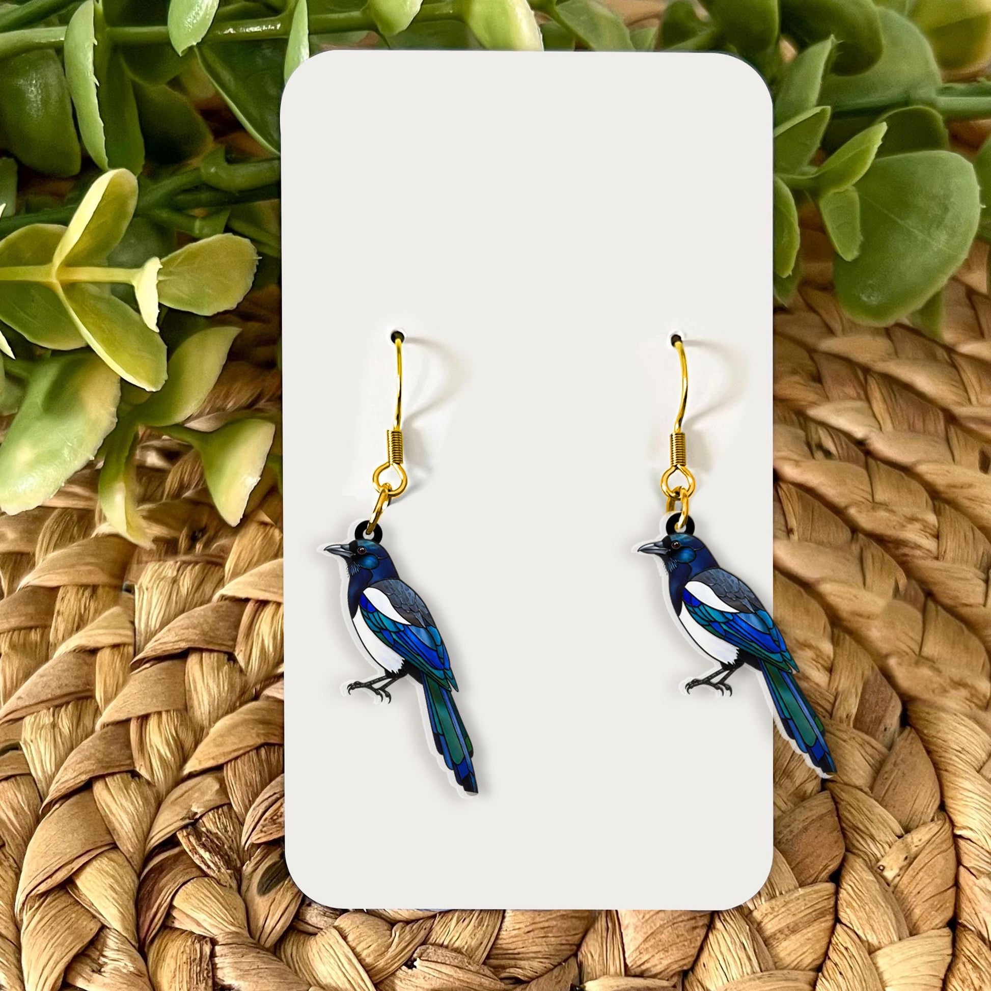 Magpie Bird Dangle Earrings | Nature-Inspired Jewelry | Unique Bird Lover Gift | Lightweight Statement Earrings