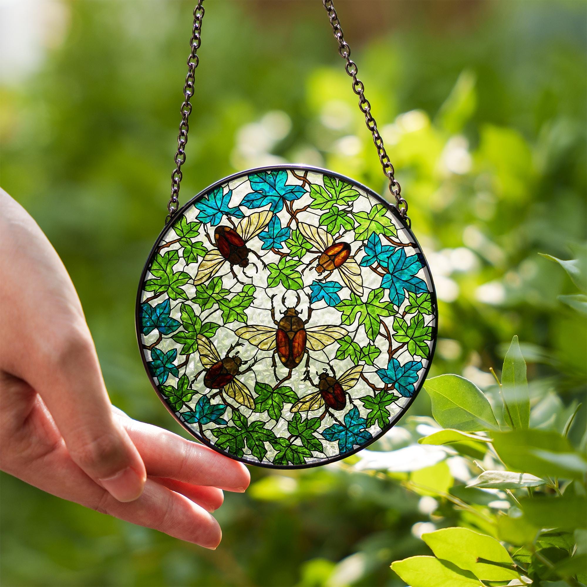 Beetle Suncatcher | Insect Garden Window Decor | Glass Art Hanging | Nature-Inspired Sun Catcher Gift for beetle lovers