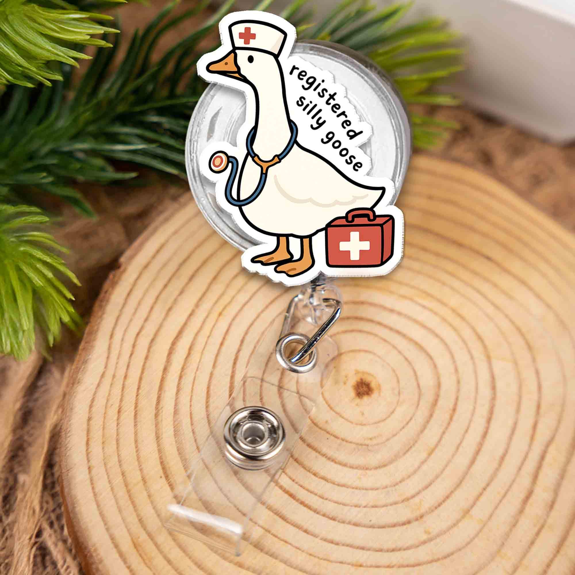 Registered Silly Goose Nurse Badge Reel | Funny RN ID Holder | Cute Retractable Medical Clip | Healthcare Worker Gift | Goose Lanyard Tag