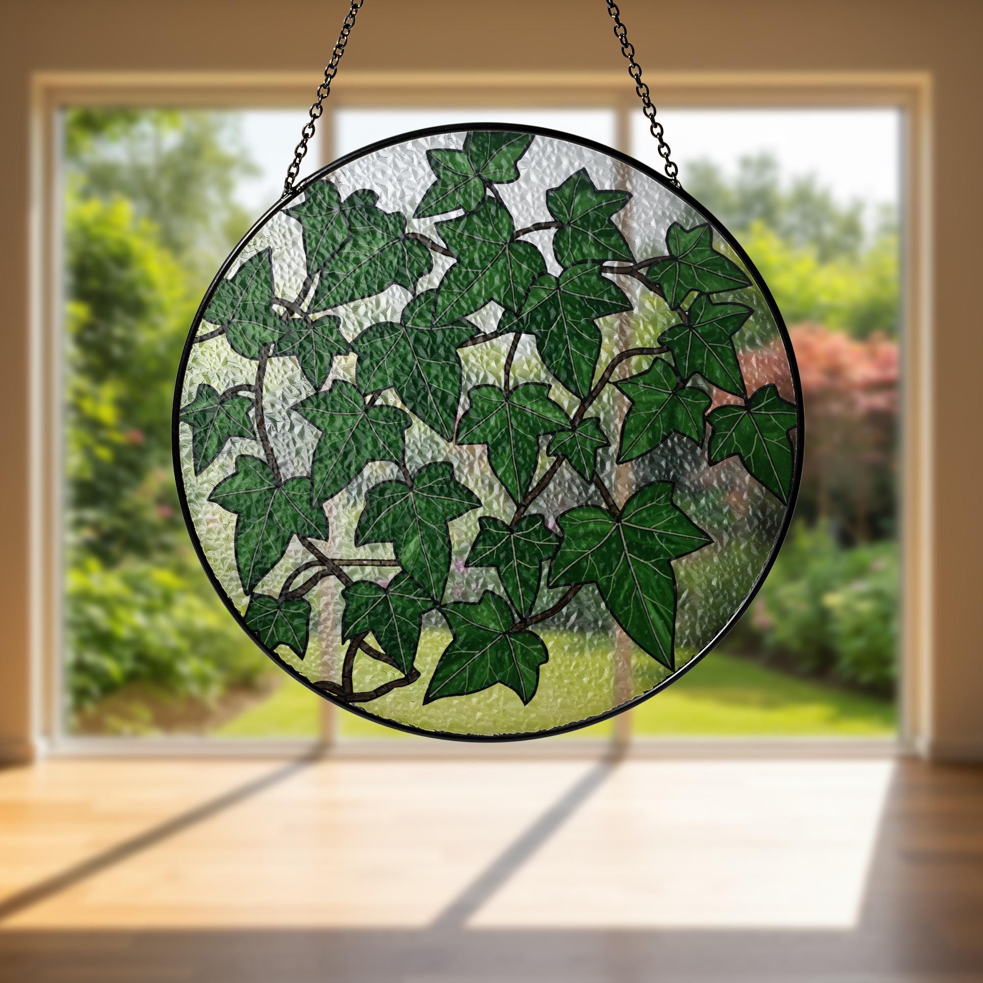 Ivy Leaves Glass Suncatcher, Green Leaf Window Panel, Nature Glass Decor, Botanical Home Art, Garden Lover Gift, Plant Mom Gift, Plant Lady