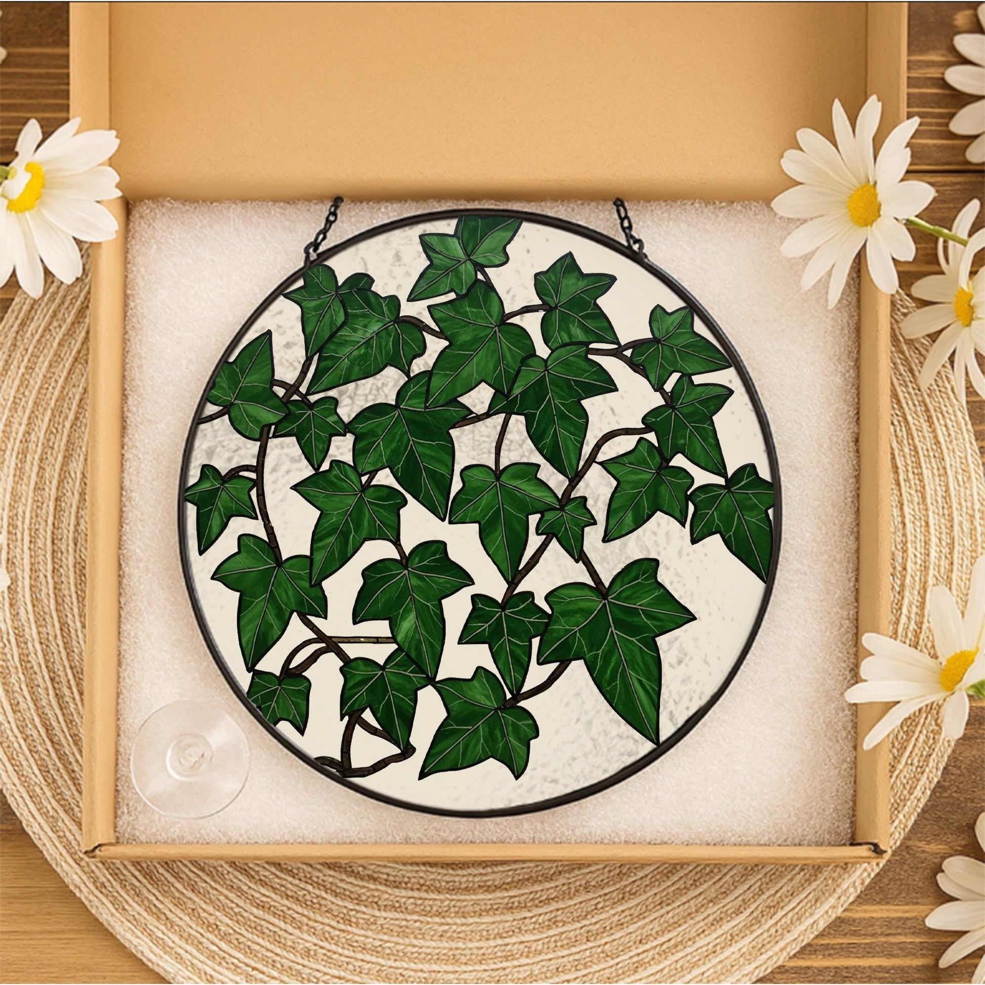 Ivy Leaves Glass Suncatcher, Green Leaf Window Panel, Nature Glass Decor, Botanical Home Art, Garden Lover Gift, Plant Mom Gift, Plant Lady