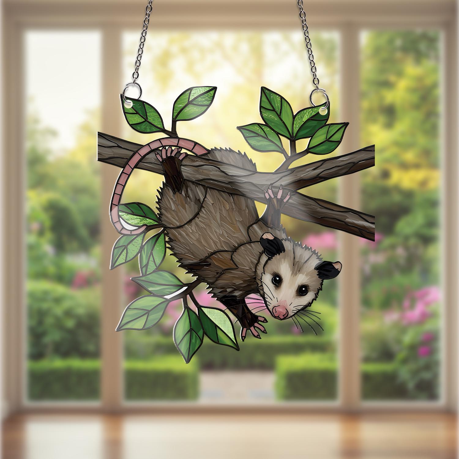 Upside Down Possum ACRYLIC  Window Hanging, Funny Possum Decor, Opossum on Tree Branch Decor, Cute Woodland Animal Gift, Possum Lover Gift