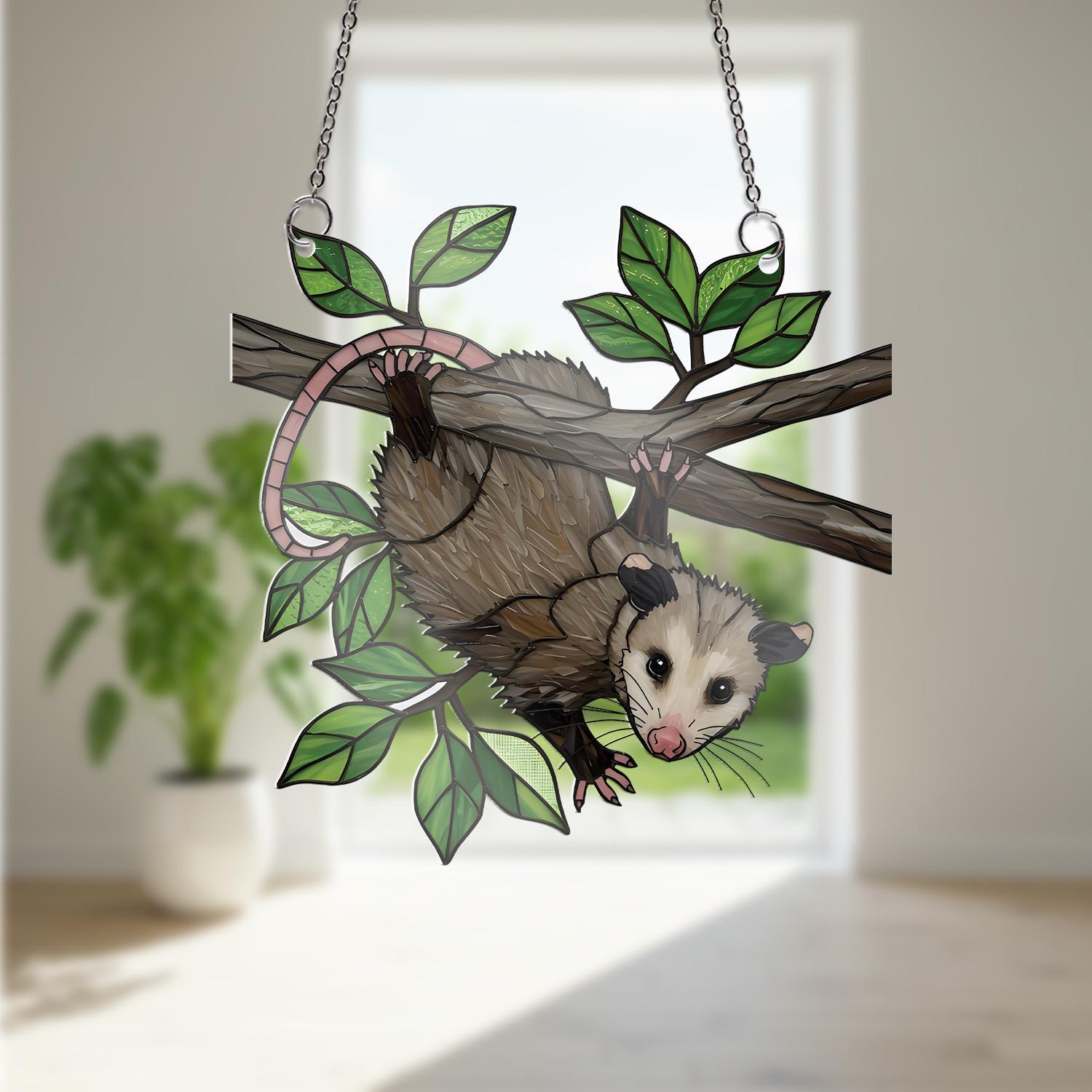Upside Down Possum ACRYLIC  Window Hanging, Funny Possum Decor, Opossum on Tree Branch Decor, Cute Woodland Animal Gift, Possum Lover Gift