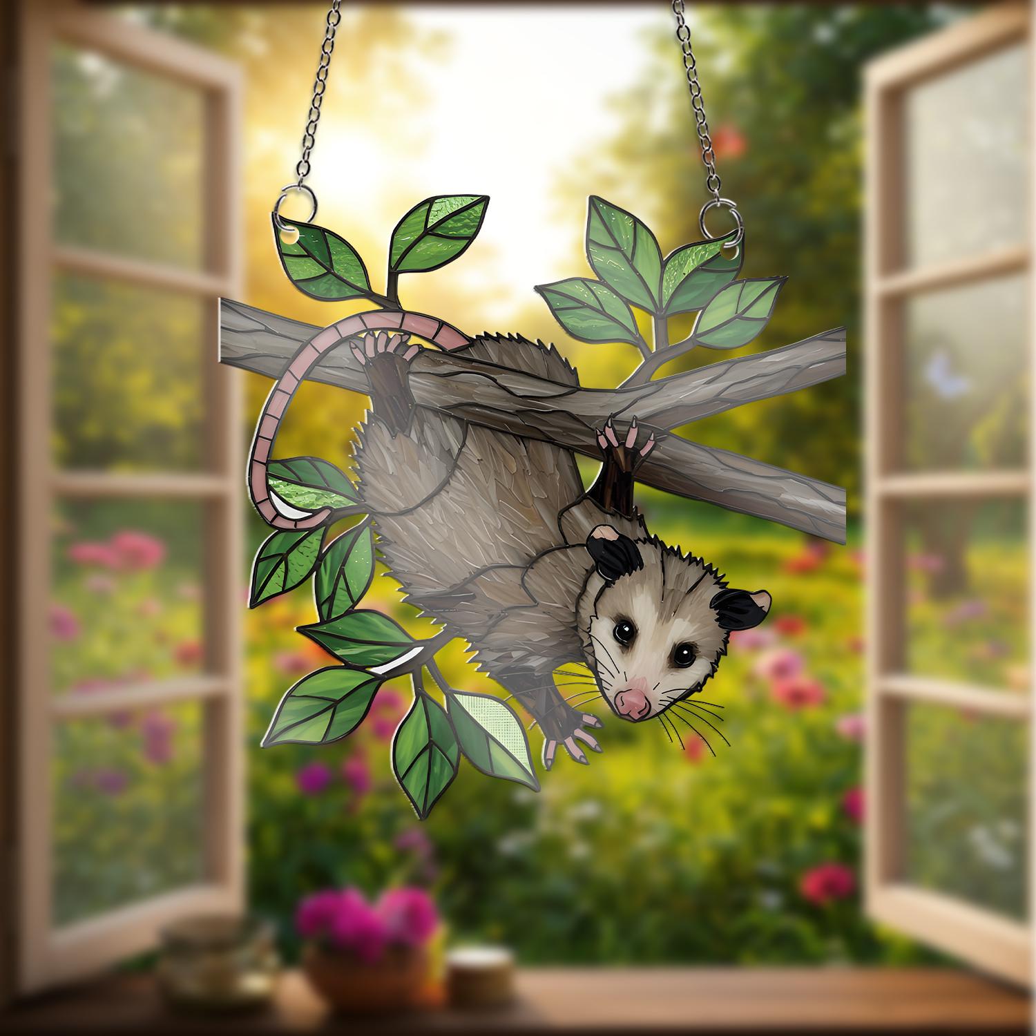 Upside Down Possum ACRYLIC  Window Hanging, Funny Possum Decor, Opossum on Tree Branch Decor, Cute Woodland Animal Gift, Possum Lover Gift
