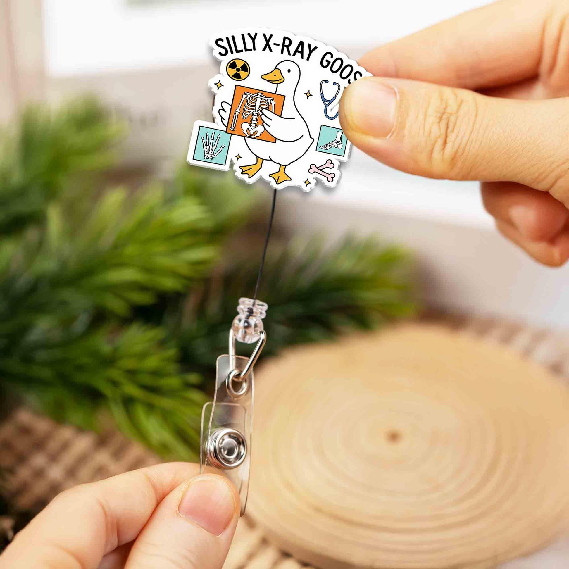 Silly X-ray Goose Badge Reel, Funny Radiology Gift for Rad Tech, Cute Retractable ID Holder for Nurse, Doctor, Vet, Medical Student