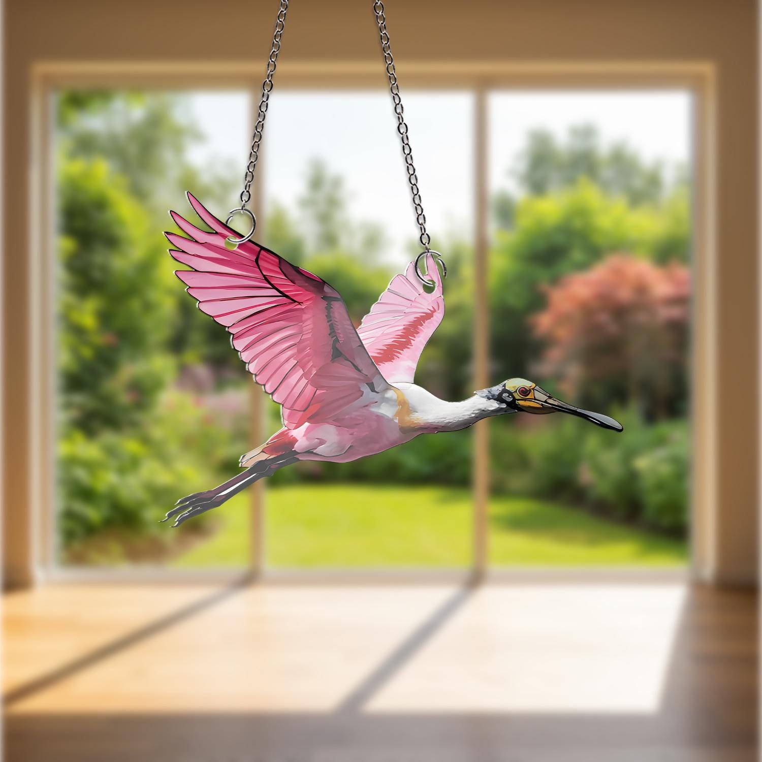 Flying Roseate Spoonbill ACRYLIC Window Hanging, Bird Window Decor, Bird Lover Gift, Bird Watching Gift, Pink Spoonbill Decor