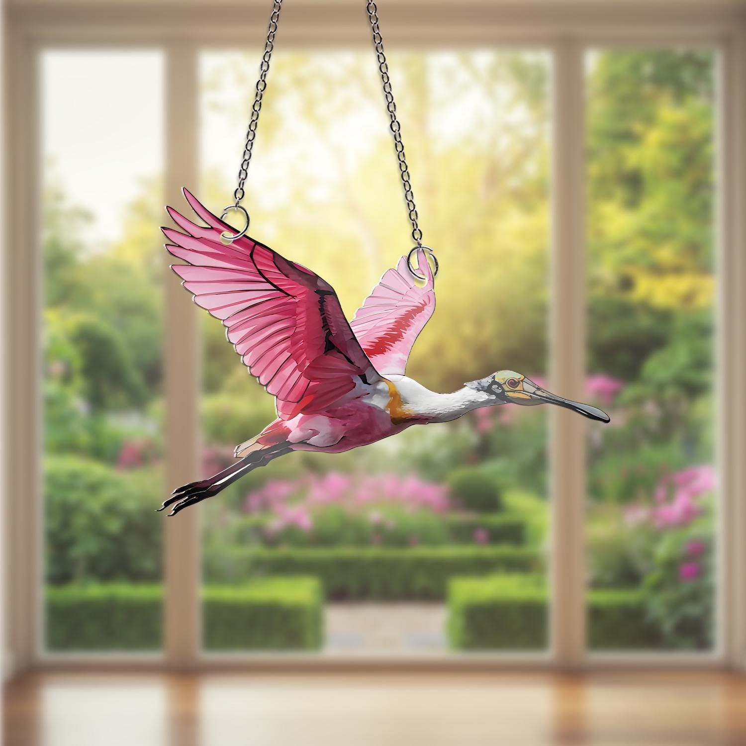 Flying Roseate Spoonbill ACRYLIC Window Hanging, Bird Window Decor, Bird Lover Gift, Bird Watching Gift, Pink Spoonbill Decor