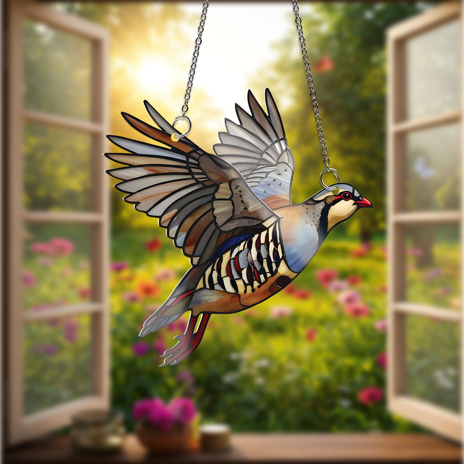 Flying Alectoris Chukar ACRYLIC Window Hanging, Hunting Bird Decor, Hunting Art, Upland Bird Gift, Rustic Wildlife Wall Art, Hunter Gift