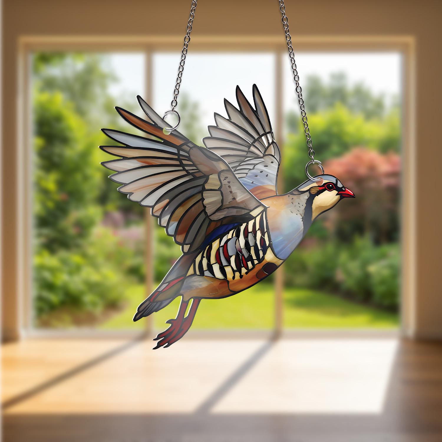 Flying Alectoris Chukar ACRYLIC Window Hanging, Hunting Bird Decor, Hunting Art, Upland Bird Gift, Rustic Wildlife Wall Art, Hunter Gift