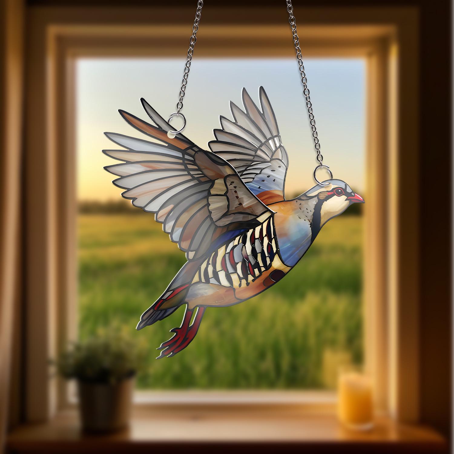 Flying Alectoris Chukar ACRYLIC Window Hanging, Hunting Bird Decor, Hunting Art, Upland Bird Gift, Rustic Wildlife Wall Art, Hunter Gift
