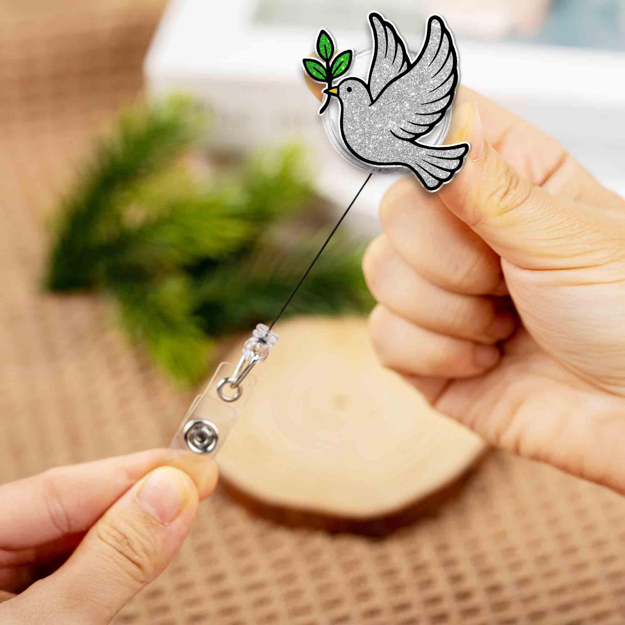 Peace Dove Badge Reel, White Bird ID Clip, Nurse Badge Holder, Retractable ID Clip, Cute Dove Lanyard, Spiritual Badge Gift