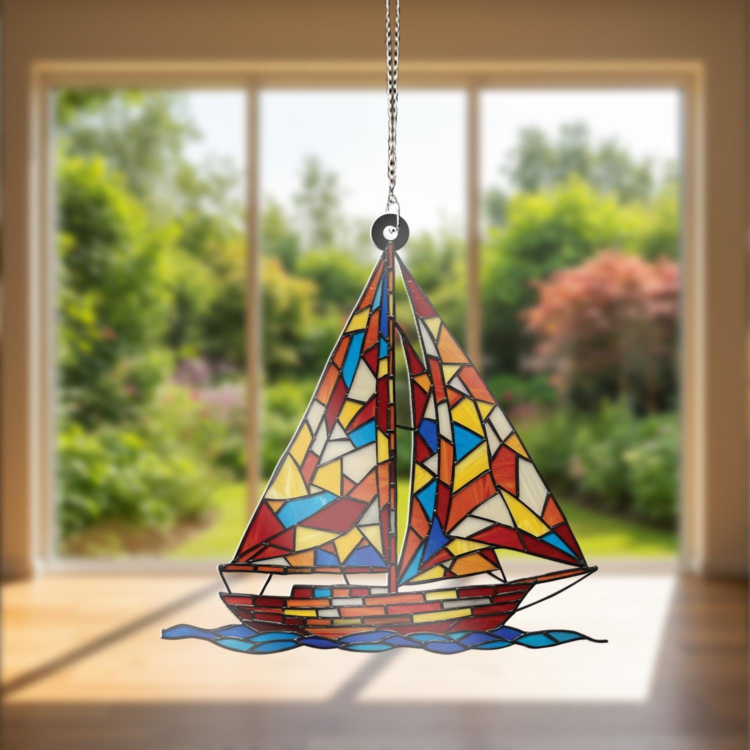 Sailboat Acrylic Window Hanging, Nautical Suncatcher, Gift for Dad, Father's Day Gift, Sailor Decor, Ocean Lover Gift, Sailor Dad Decor