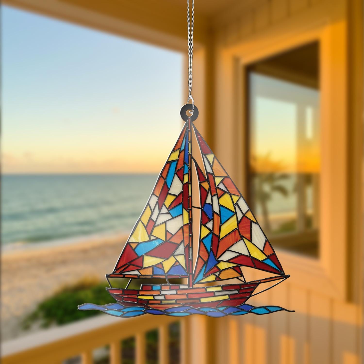 Sailboat Acrylic Window Hanging, Nautical Suncatcher, Gift for Dad, Father's Day Gift, Sailor Decor, Ocean Lover Gift, Sailor Dad Decor