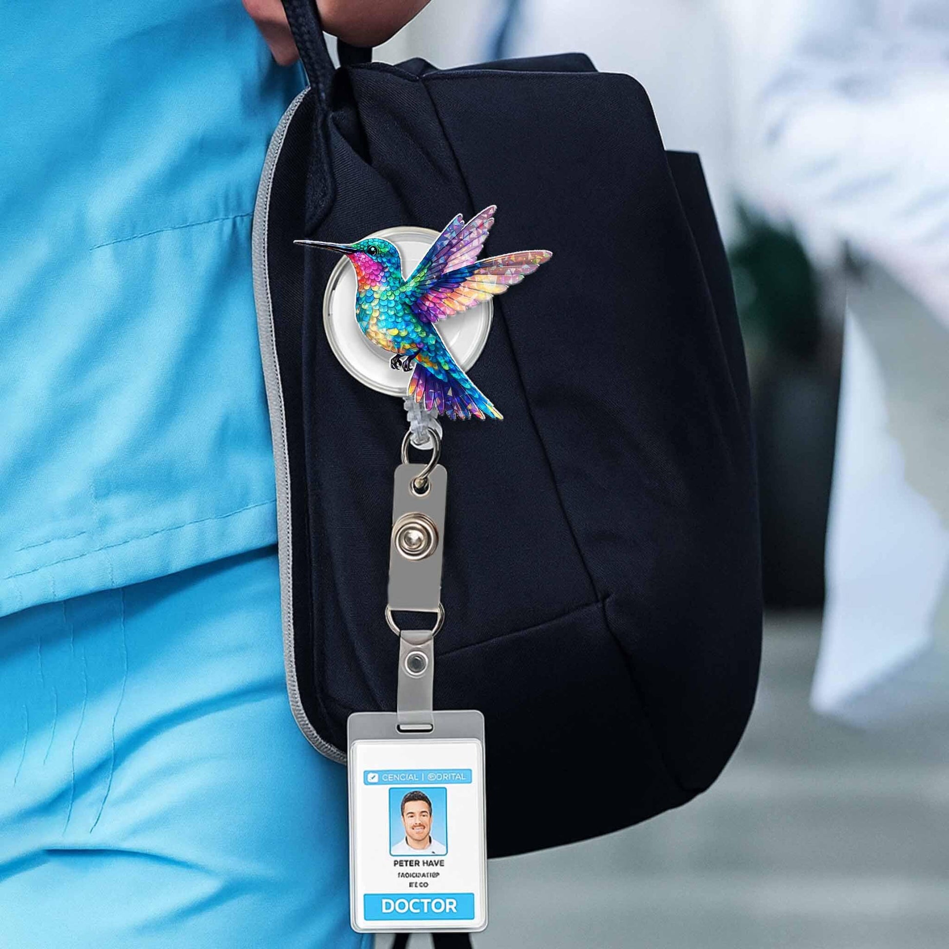 Vibrant Hummingbird Badge Reel, Cute Retractable ID Holder for Nurse, Teacher, Office Worker, Colorful Bird Lover Gift Accessory