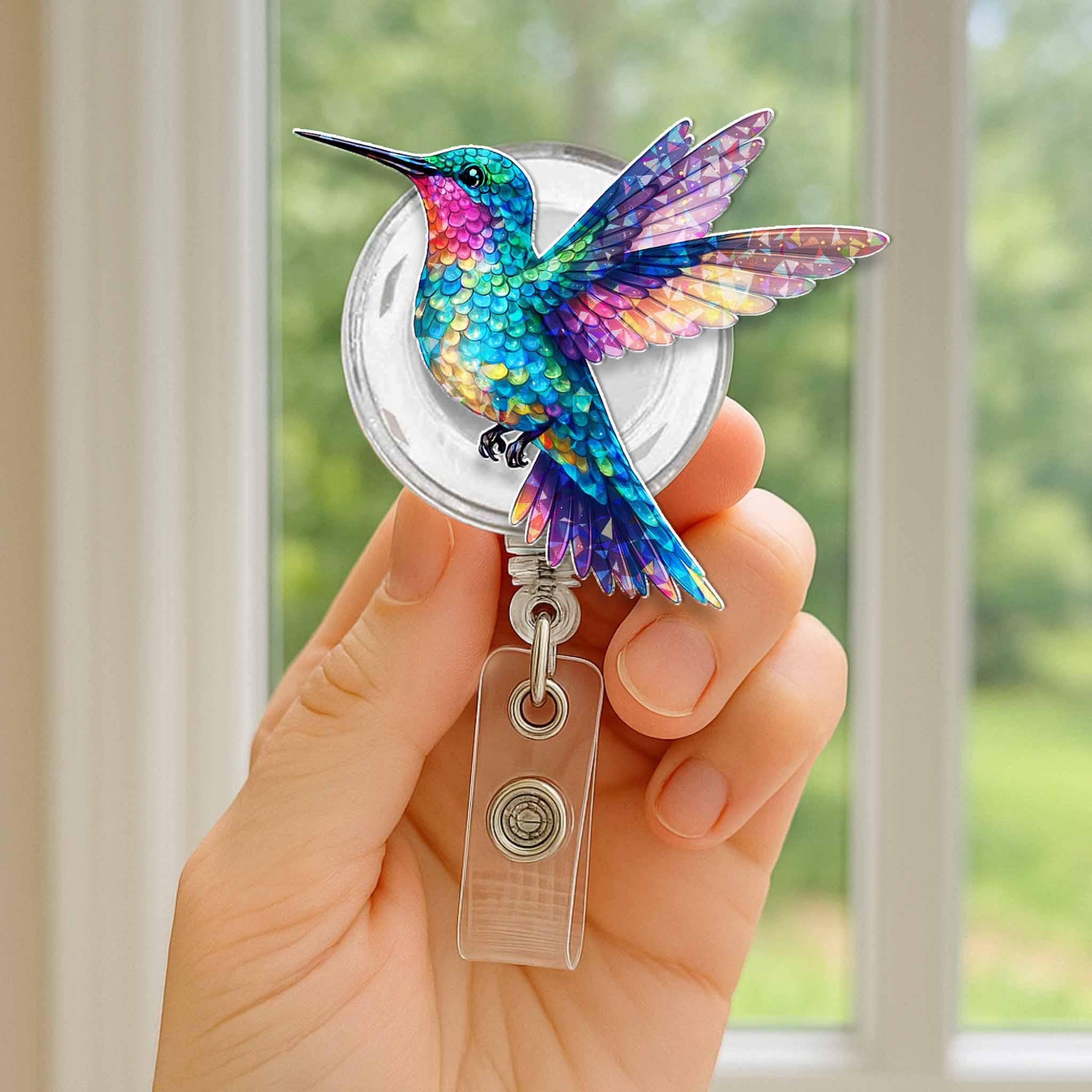 Vibrant Hummingbird Badge Reel, Cute Retractable ID Holder for Nurse, Teacher, Office Worker, Colorful Bird Lover Gift Accessory