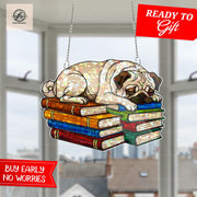 Pug Sleeping On Bookstack Hologram Decor, Pug Bookish Decor, Pug Lover Gift, Pug Mom Gift, Book Lover, Reading Lover Gift, Gift For Dog Mom