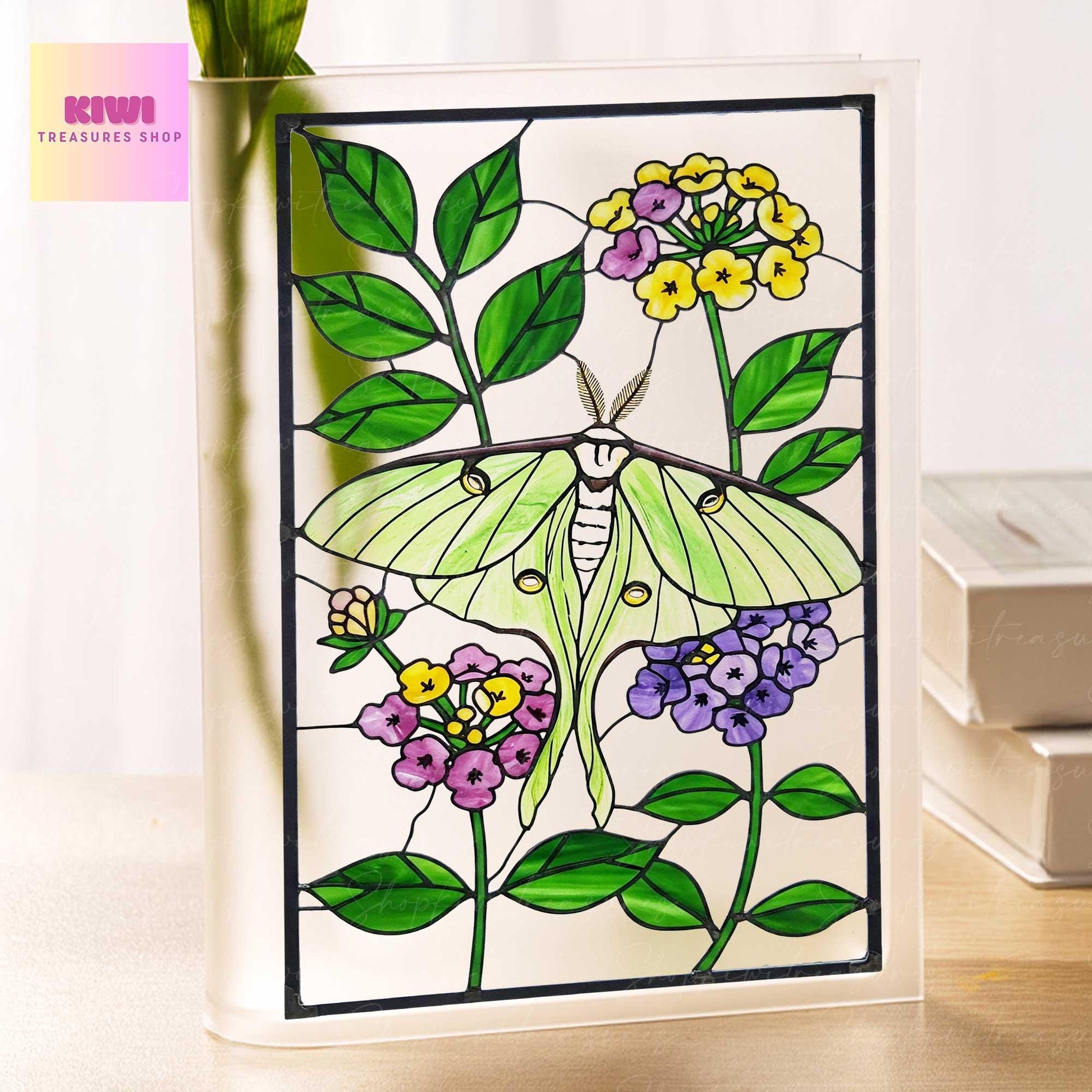 Luna Moth Acrylic Book Vase – Frosted Transparent Vase Gift for Mom, Grandma, Teachers – Bookworm & Nature Lover Decor- Gardening Bookish