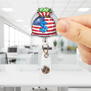 Patriotic Money Bag Badge Reel | USA Dollar Sign Retractable ID Holder | Funny Office Nurse Work Accessory | 4th of July Gift Idea