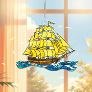 Summer Sailboat Acrylic Window Hanging | Nautical Stained Glass Style Sun Catcher Decor | Ocean Ship Gift for Beach Lover