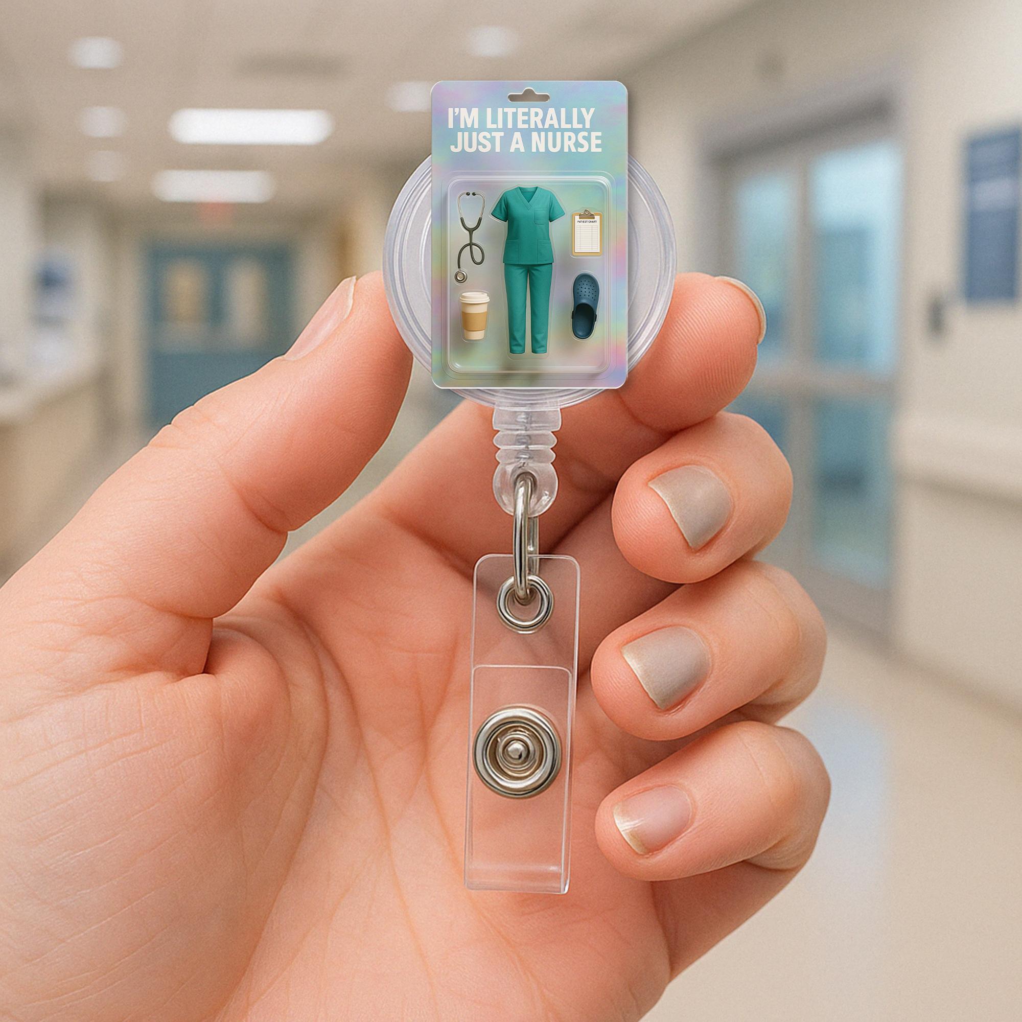 Funny Nurse Badge Reel, Rn ID Holder, Just a Nurse Badge Clip, Medical Staff Badge, Nurse Appreciation Gift, RN Badge Accessory, Nurse Gift