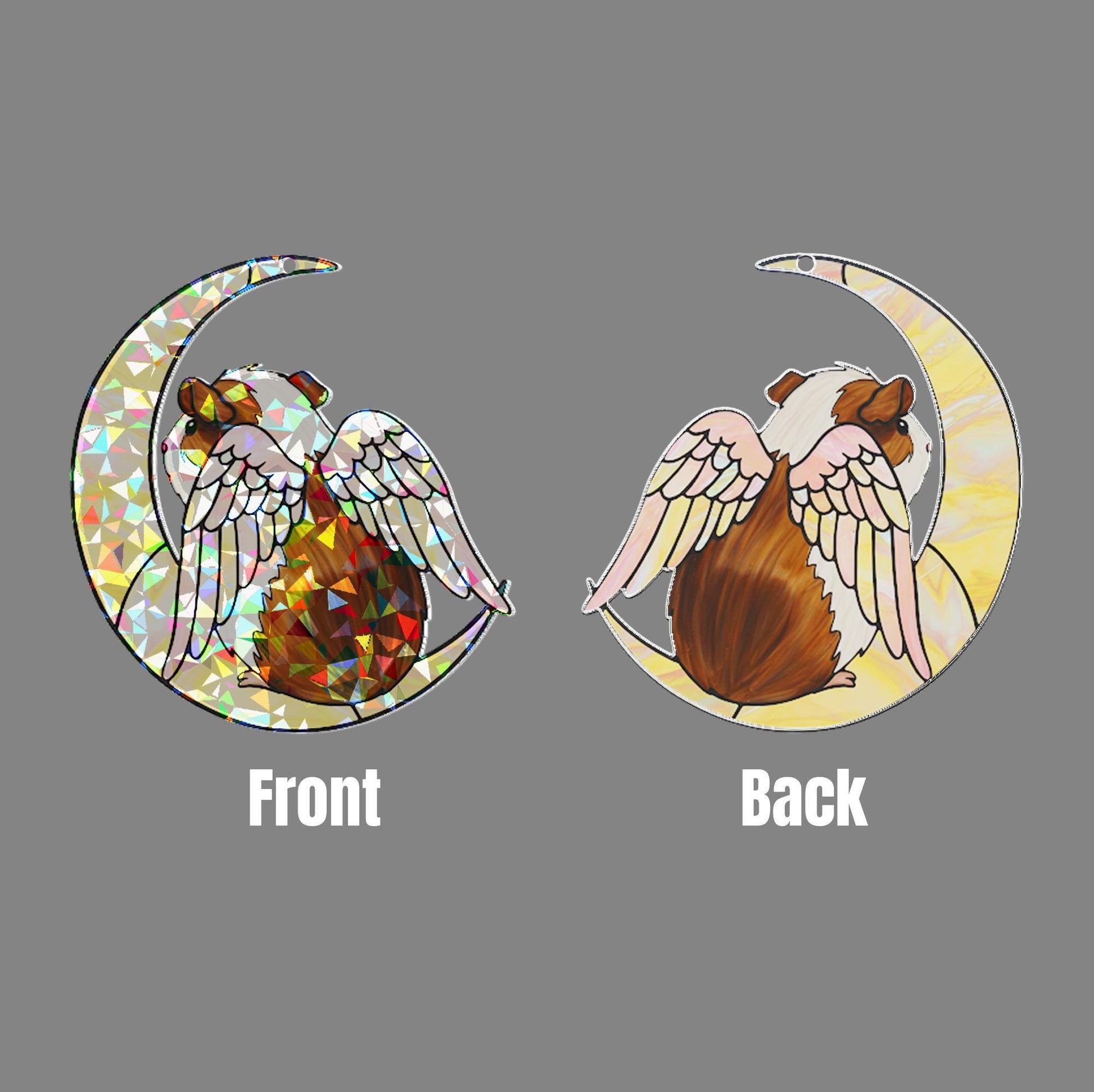 Dutch Guinea Pig on Crescent Moon, Acrylic Hologram Window Hanging, Guinea Pig Memorial, Guinea Pig Mom Gift, Pet Loss Decor, Window Art