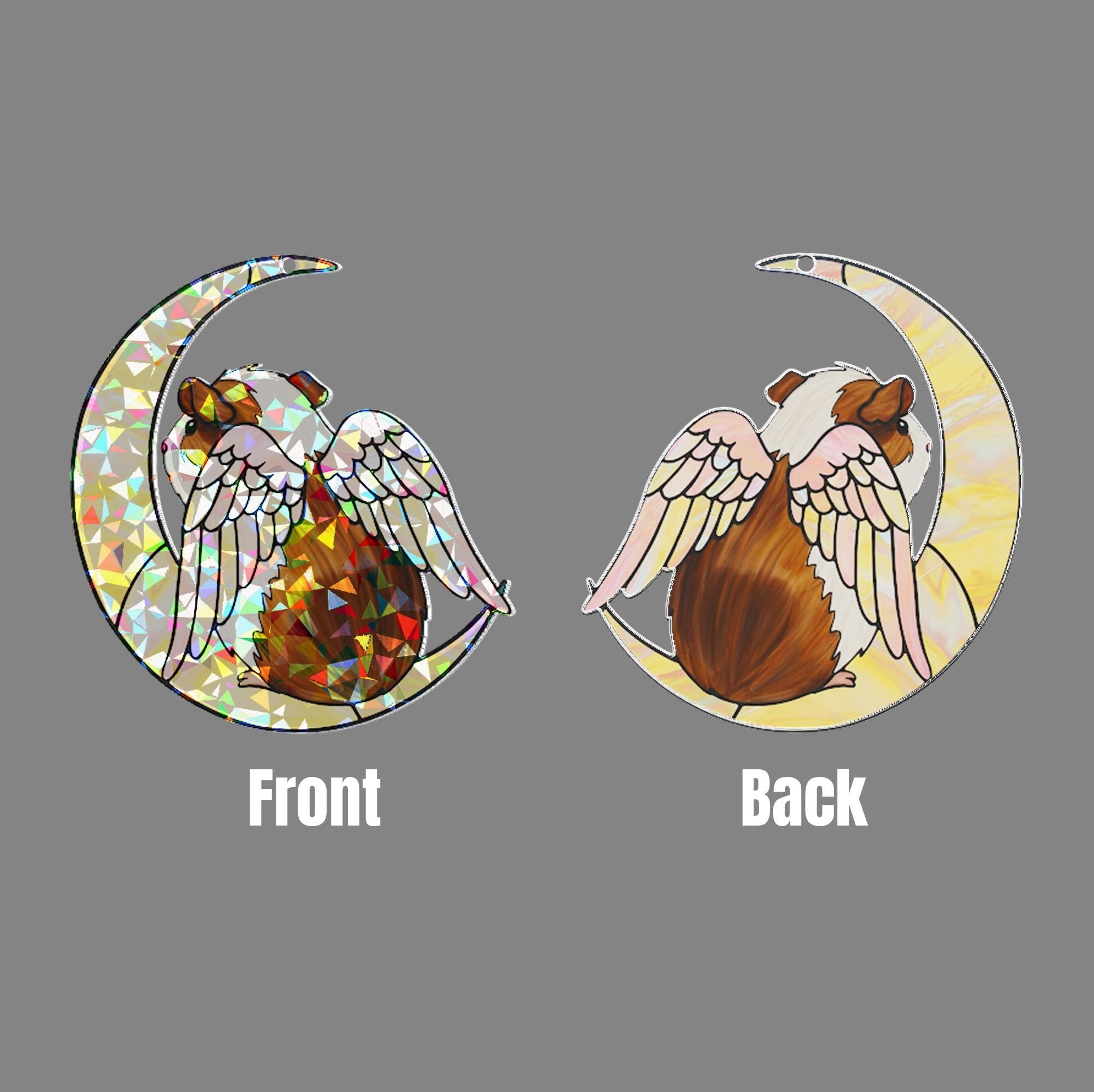 Dutch Guinea Pig on Crescent Moon, Acrylic Hologram Window Hanging, Guinea Pig Memorial, Guinea Pig Mom Gift, Pet Loss Decor, Window Art