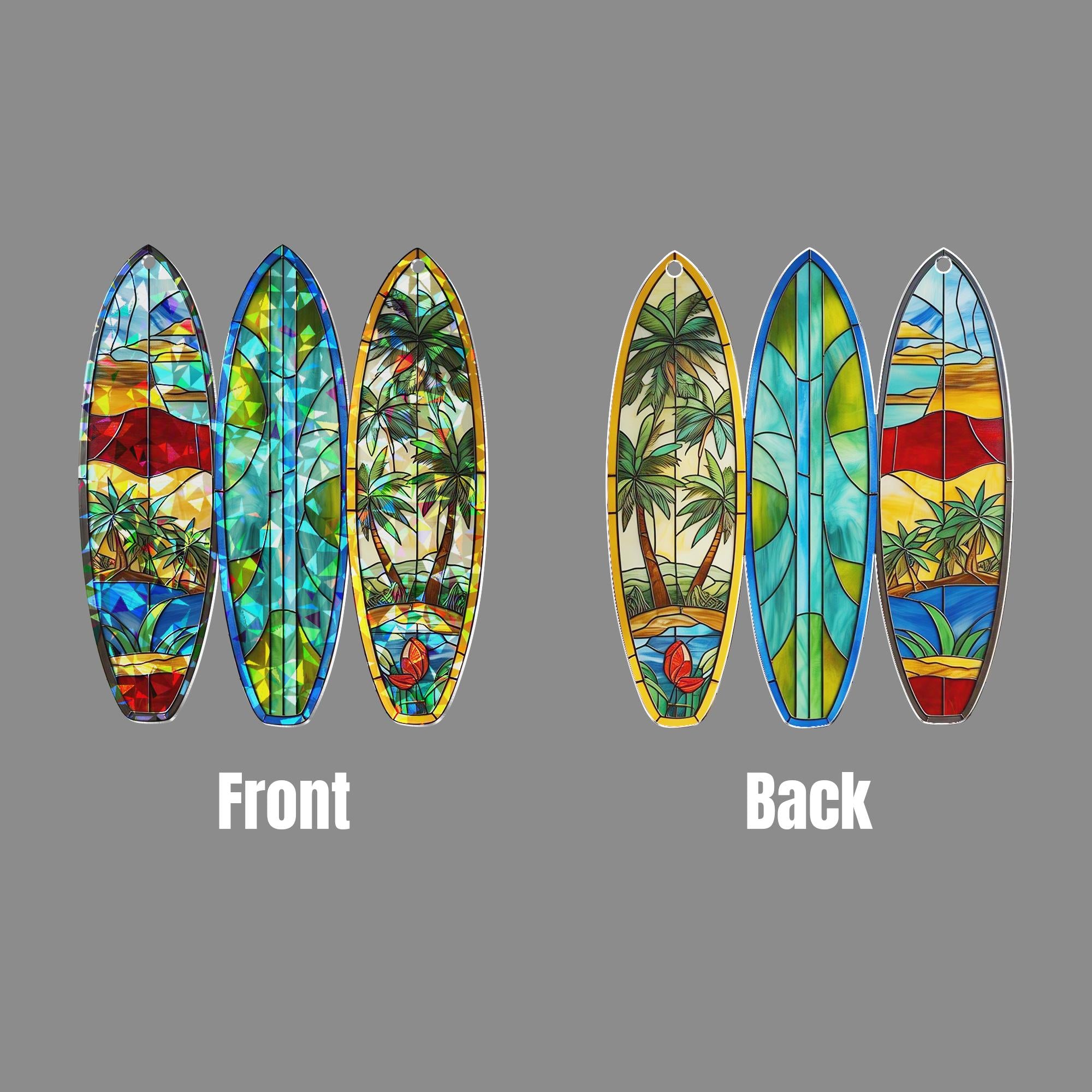 Surfboard Hologram Acrylic Window Hanging | Coastal Beach Decor | Summer Vibes Suncatcher | Ocean Wave Surfer Gift Art