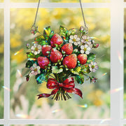 Strawberry Bouquet Hologram Acrylic Window Hanging | Cute Summer Suncatcher | Fruit Lover Kitchen Decor | Cottagecore Window Art
