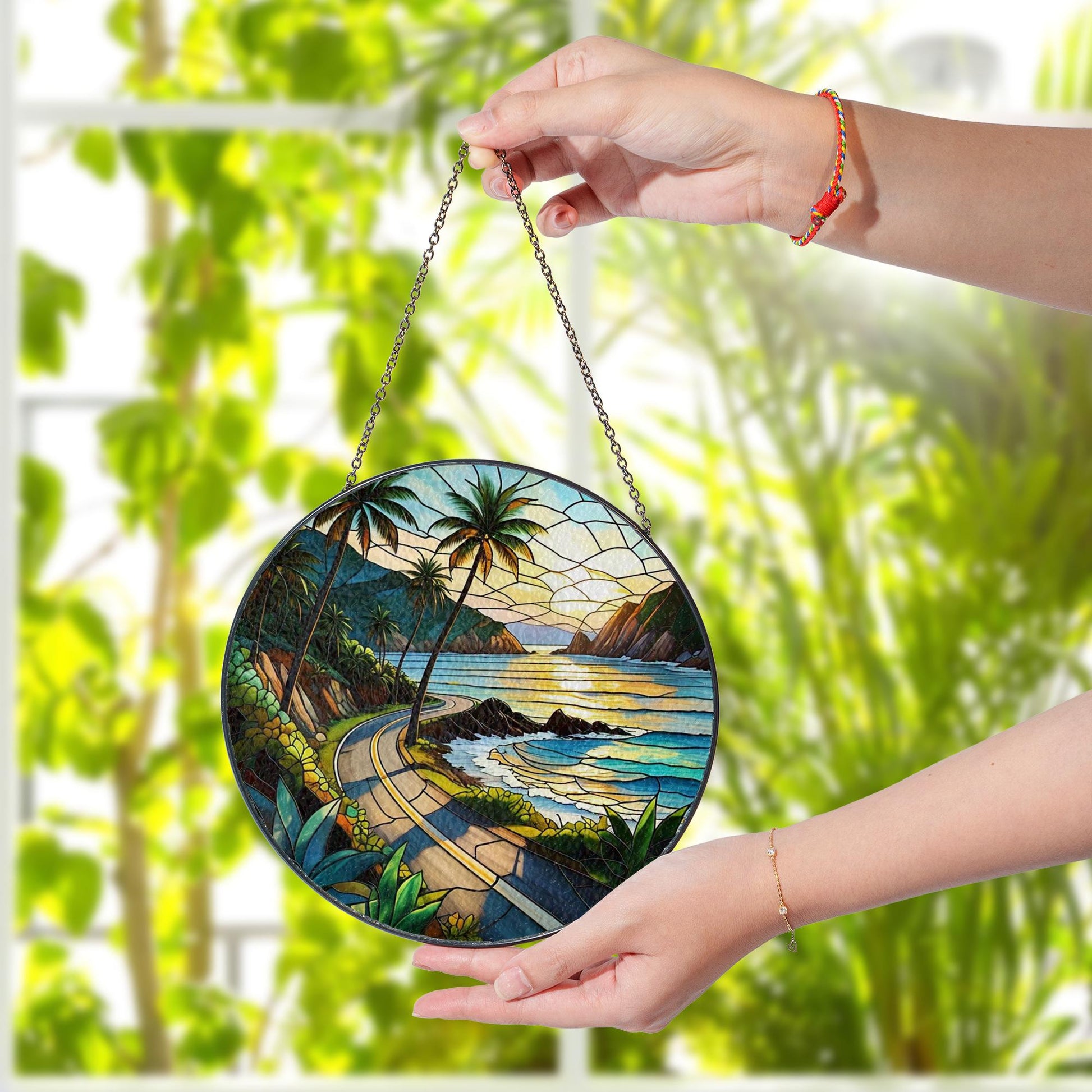 Road to the Beach Glass Suncatcher | Coastal Window Hanging | Summer Beach Drive Decor | Ocean Lover Gift | Handmade Glass Art