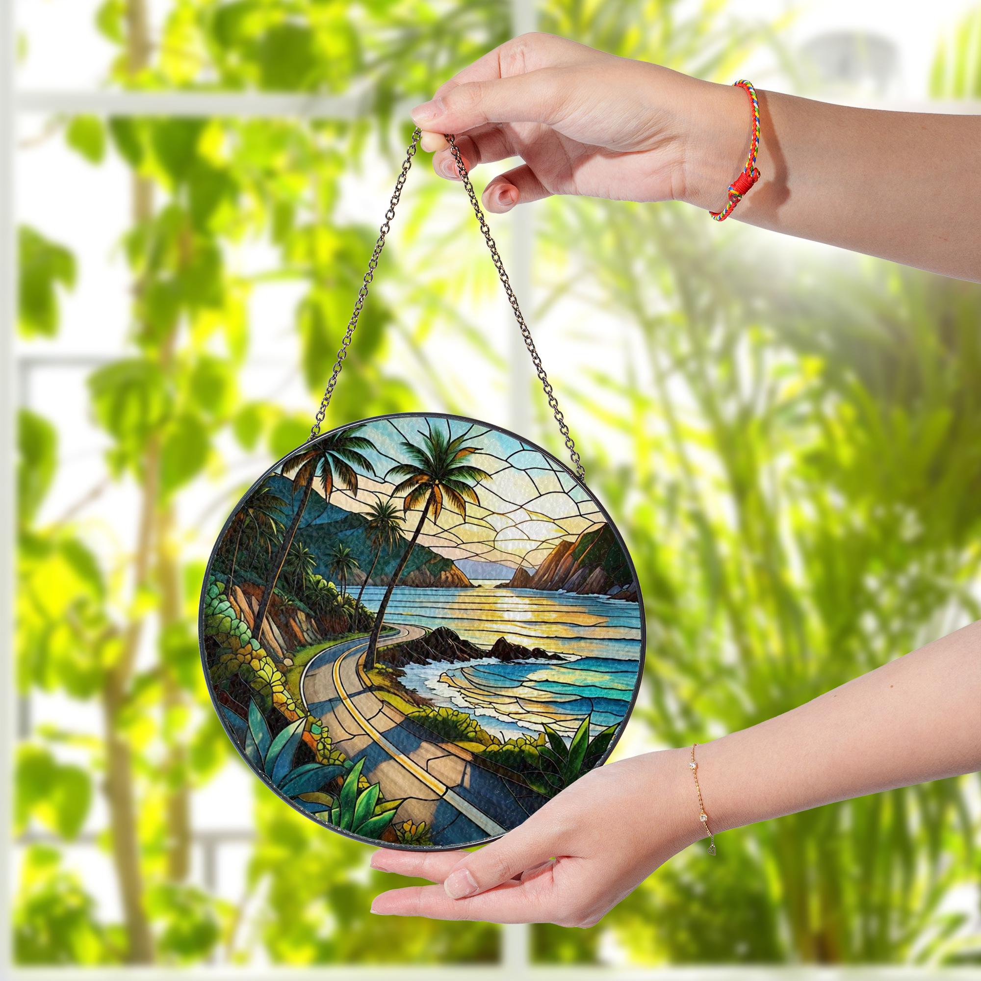 Road to the Beach Glass Suncatcher | Coastal Window Hanging | Summer Beach Drive Decor | Ocean Lover Gift | Handmade Glass Art