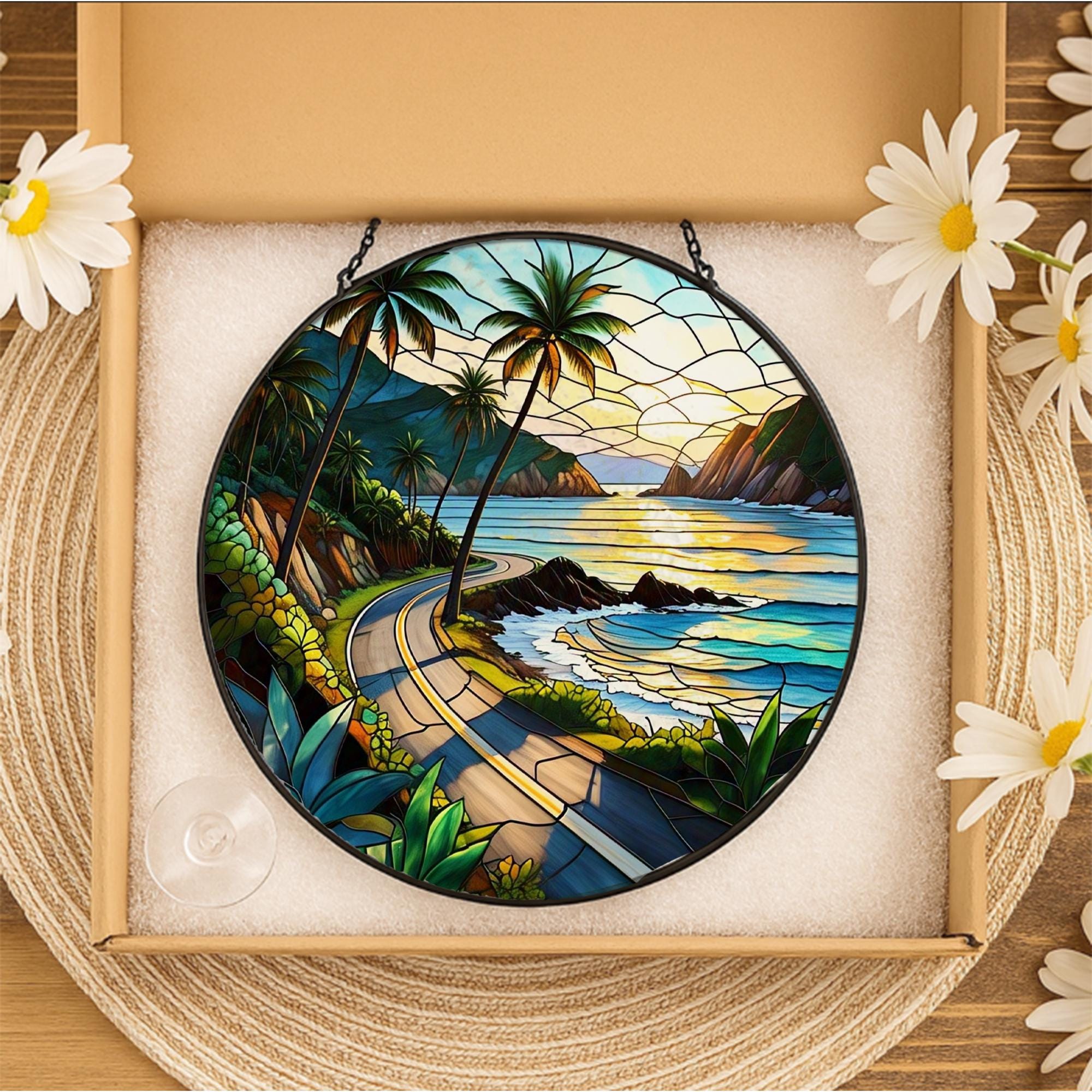 Road to the Beach Glass Suncatcher | Coastal Window Hanging | Summer Beach Drive Decor | Ocean Lover Gift | Handmade Glass Art