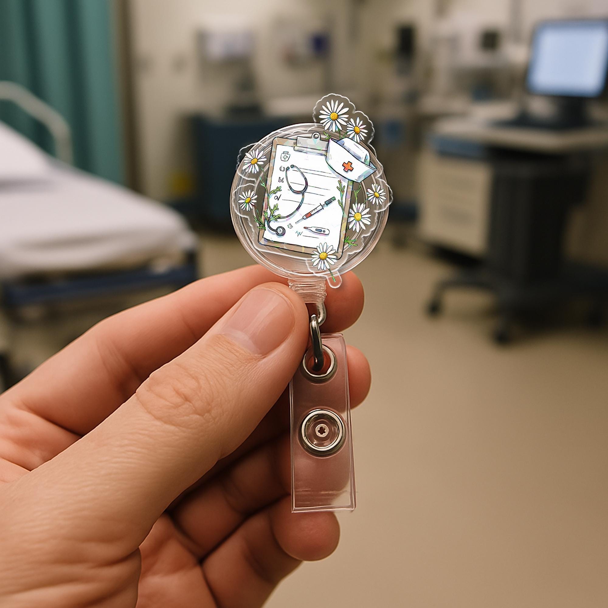 Floral Nurse Badge Reel | Cute Retractable ID Holder | RN Medical Accessory | Flower Badge Clip for Nurses | Nurse Gift Idea