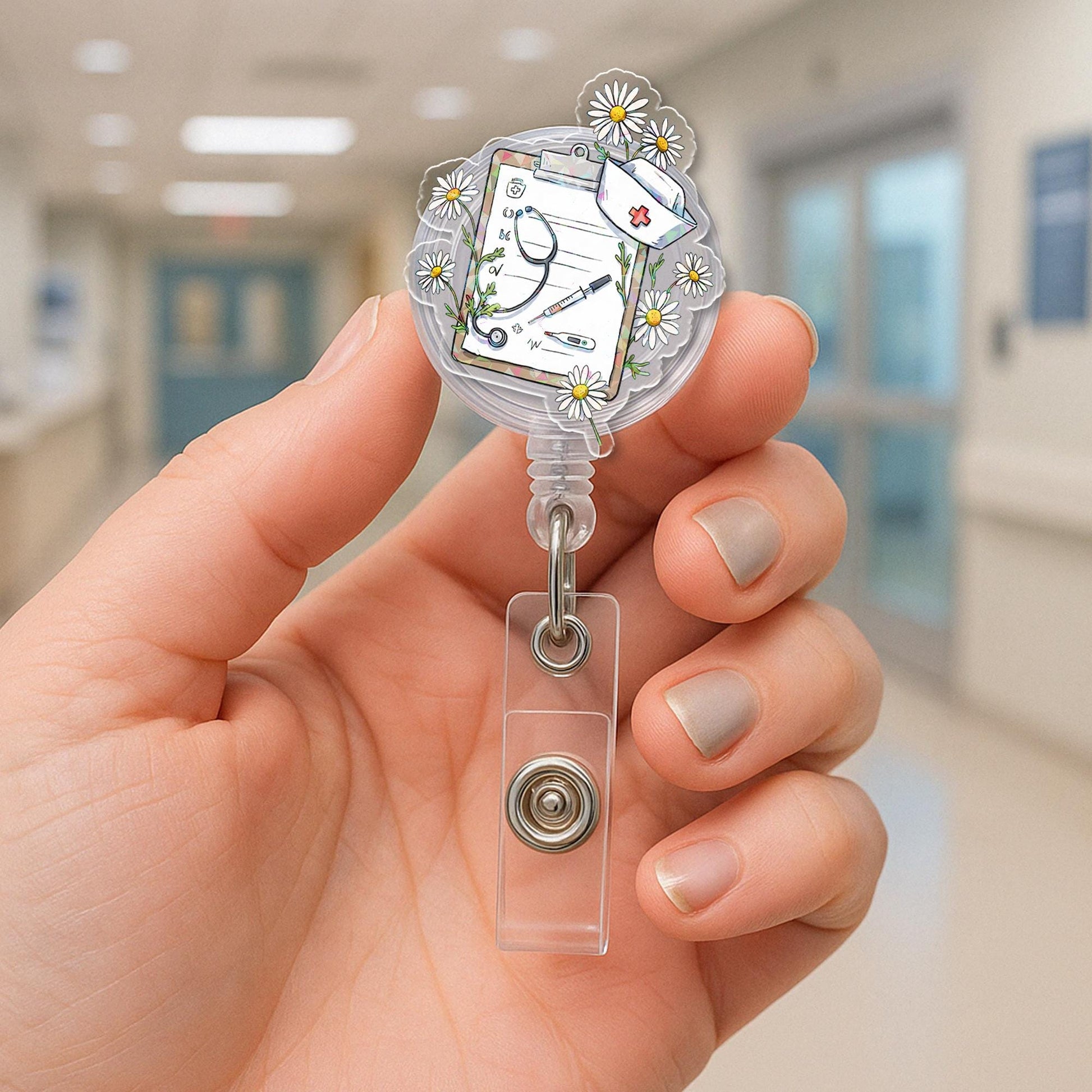 Floral Nurse Badge Reel | Cute Retractable ID Holder | RN Medical Accessory | Flower Badge Clip for Nurses | Nurse Gift Idea