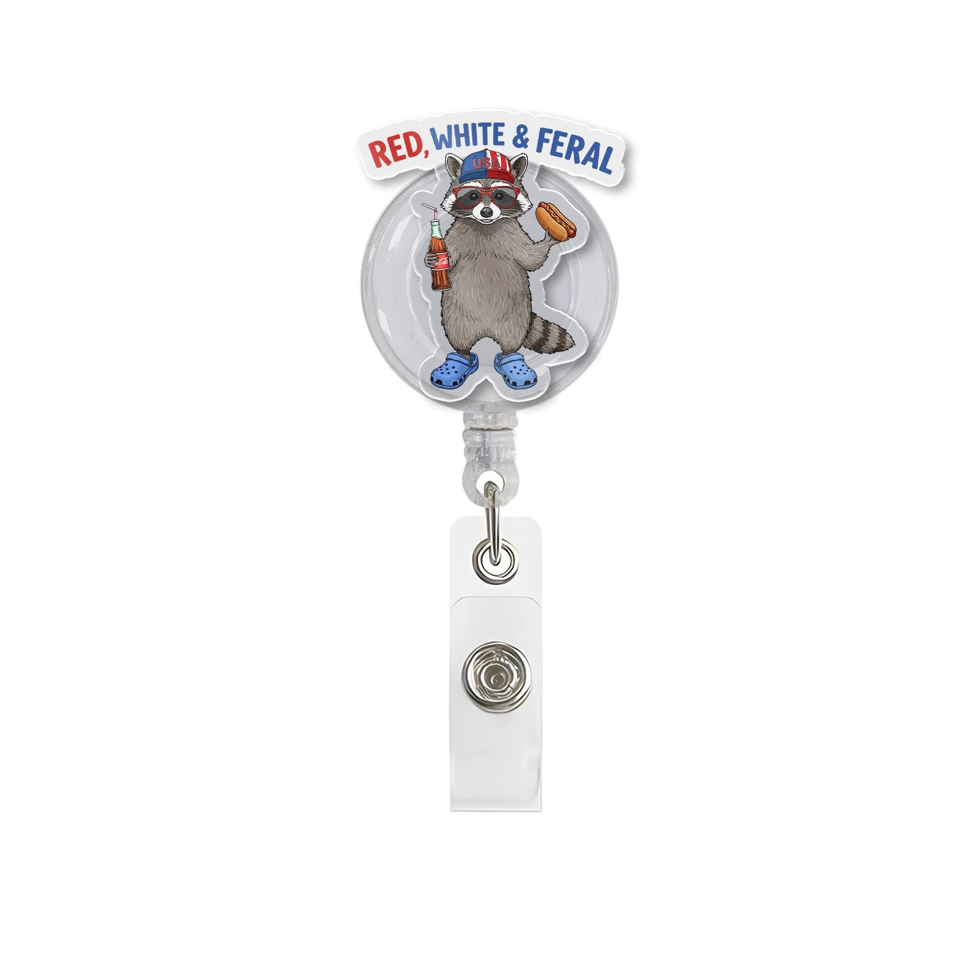 Red White and Feral Badge Reel | Funny 4th of July ID Clip | Patriotic Work Accessory | USA Badge Holder Gift for Nurses & Teachers