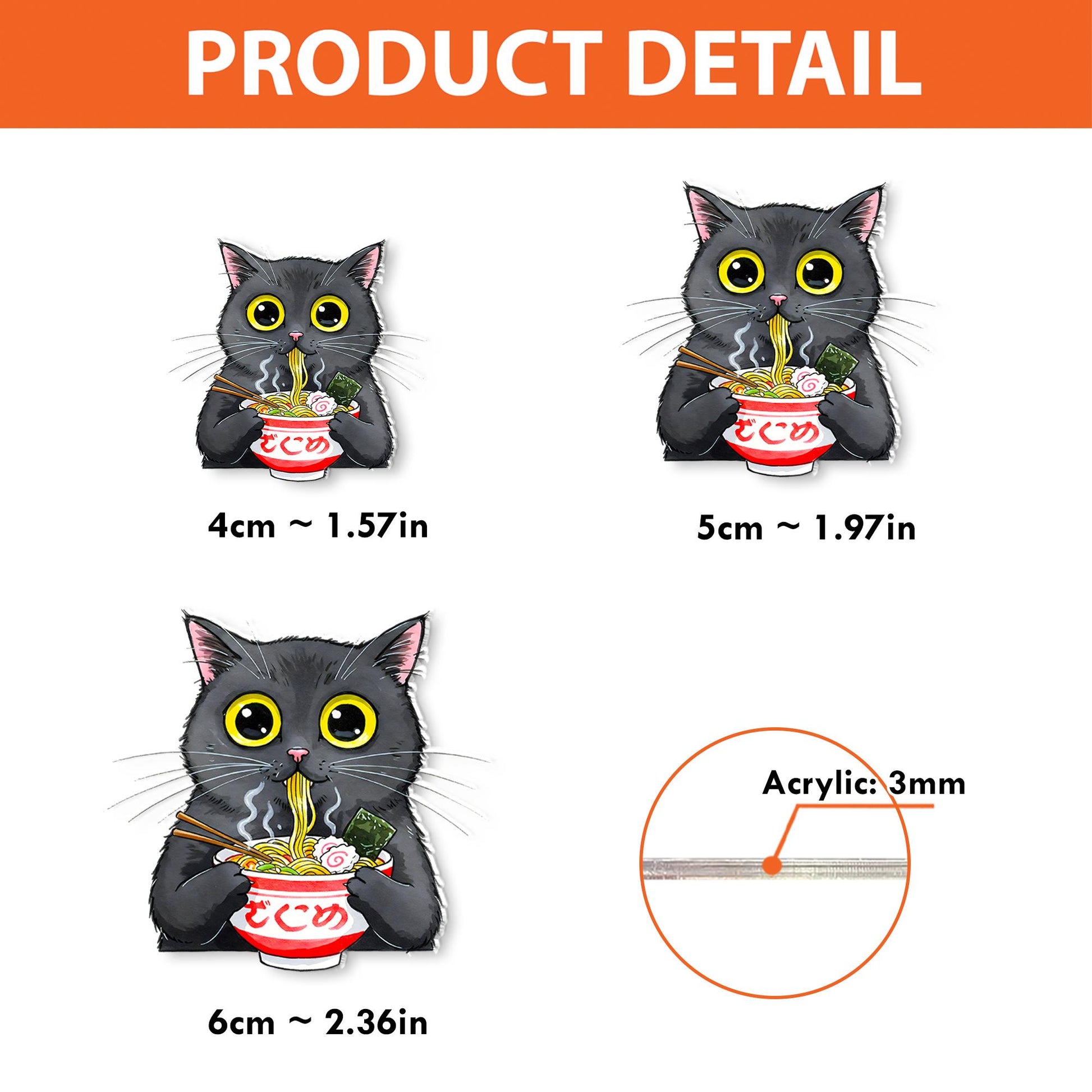 Cute Black Cat Eating Ramen Badge Reel - Kawaii Kitty Noodle Lover Retractable ID Holder - Funny Foodie Nurse Teacher Student Gift