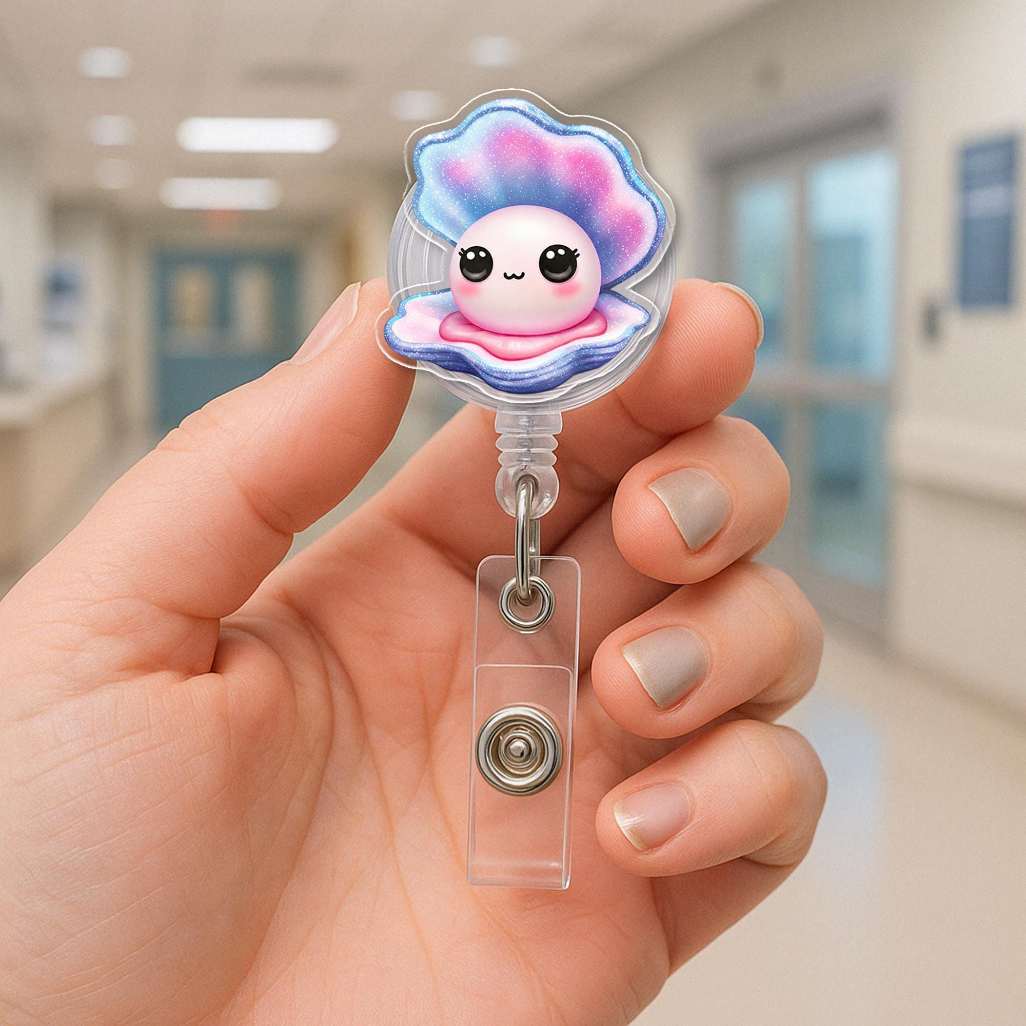 Summer Pearl Oyster Badge Reel - Retractable ID Holder for Nurses, Teachers & Ocean Lovers - Cute Lanyard Accessory
