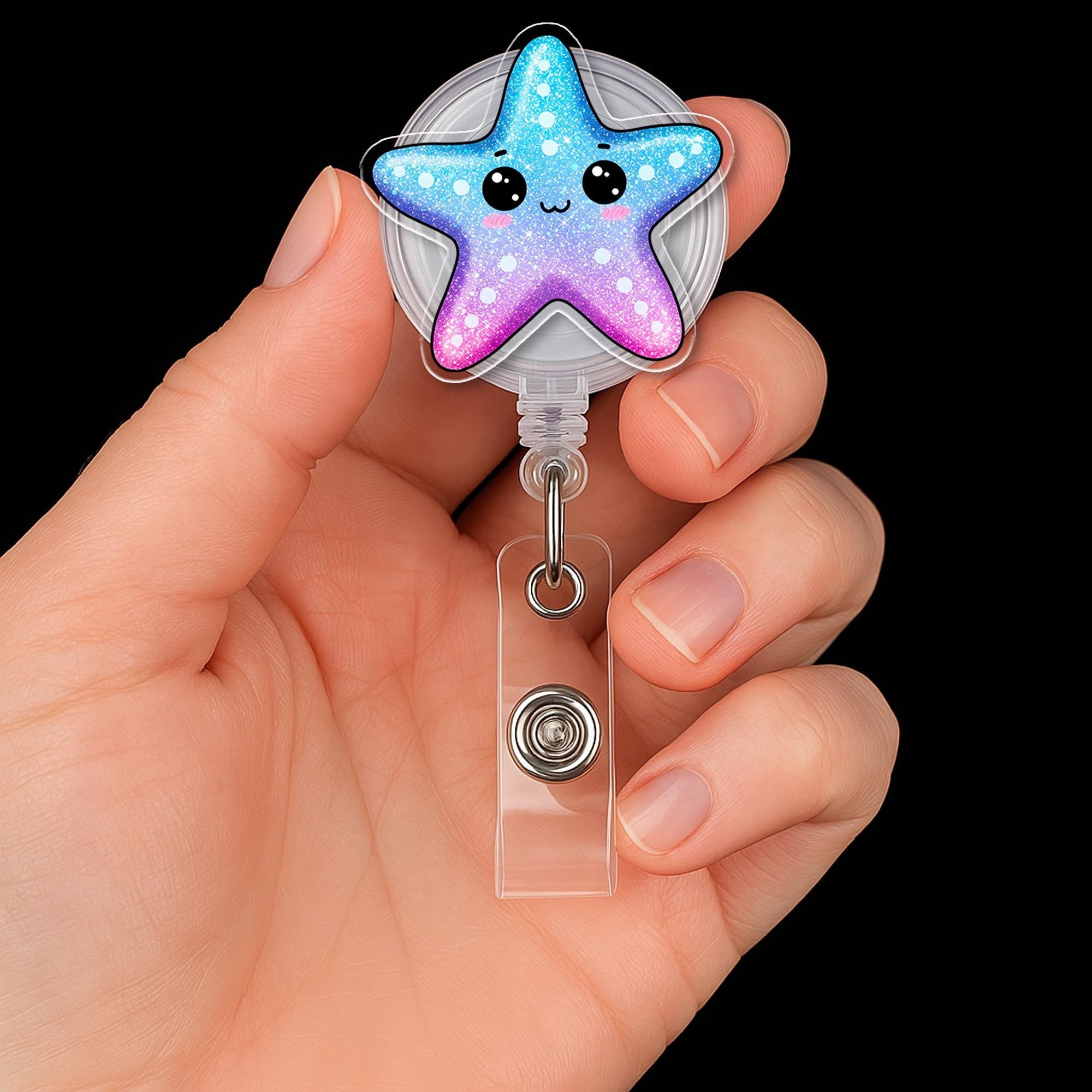 Sea Starfish Retractable Badge Reel - Cute Ocean Animal ID Holder for Nurses, Teachers, Students - Whimsical Badge Accessory