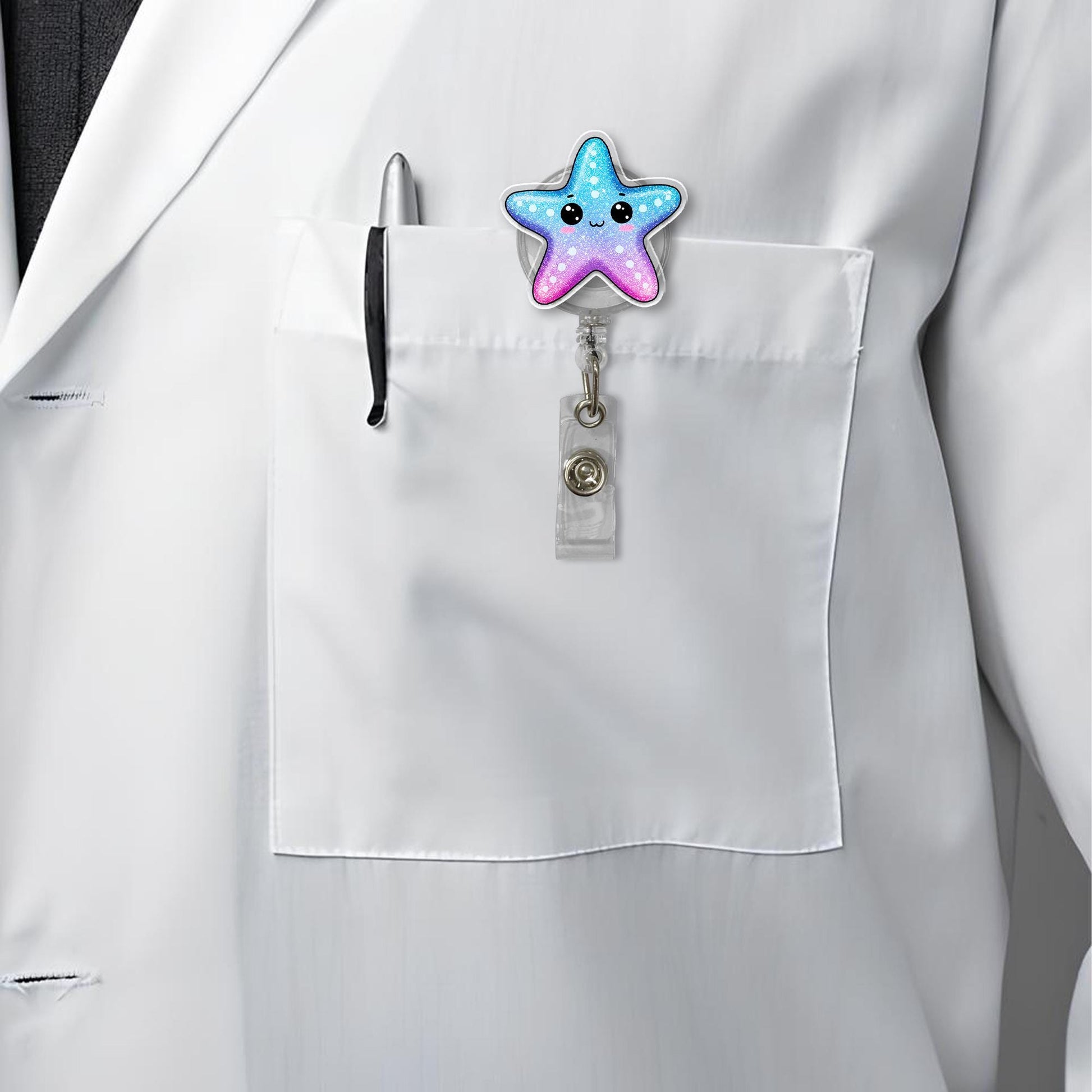 Sea Starfish Retractable Badge Reel - Cute Ocean Animal ID Holder for Nurses, Teachers, Students - Whimsical Badge Accessory