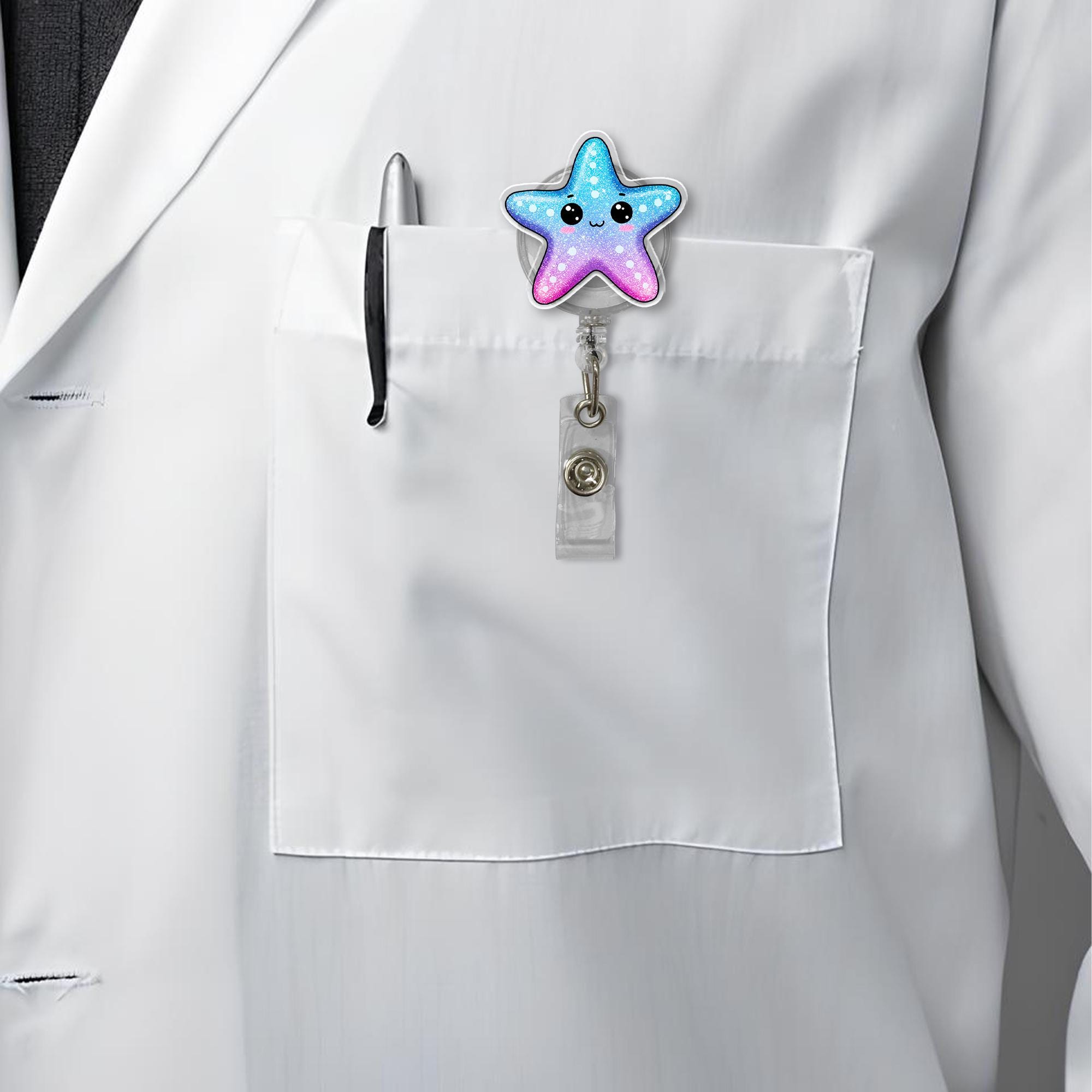Sea Starfish Retractable Badge Reel - Cute Ocean Animal ID Holder for Nurses, Teachers, Students - Whimsical Badge Accessory