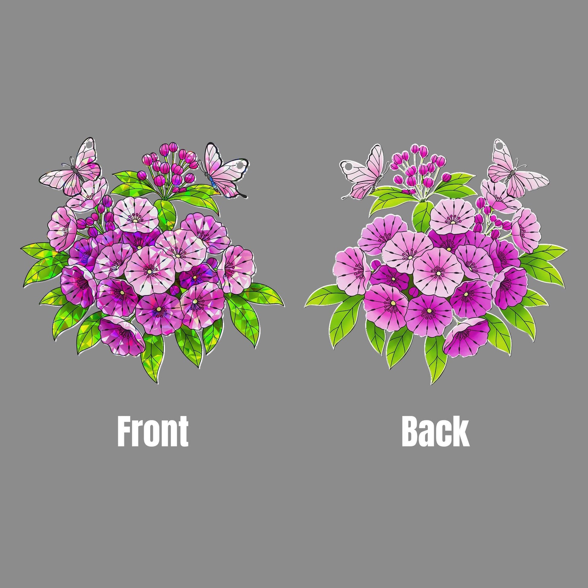 Mountain Laurel Flower Butterflies Acrylic Window Decor, Garden Hanging Ornament, Botanical Gift for Her, Connecticut Floral Home Decoration